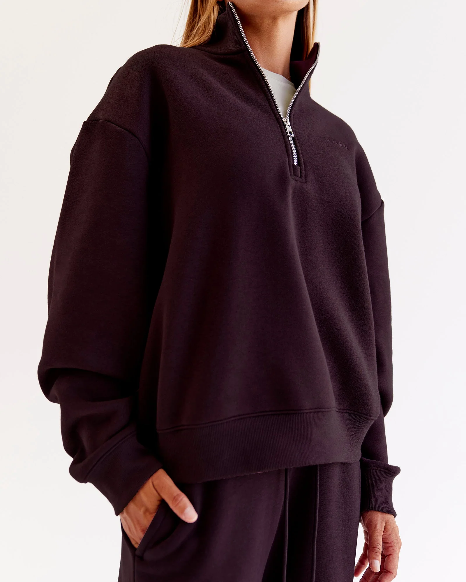 Go-To Oversized Quarter Zip Sweater - Midnight Plum