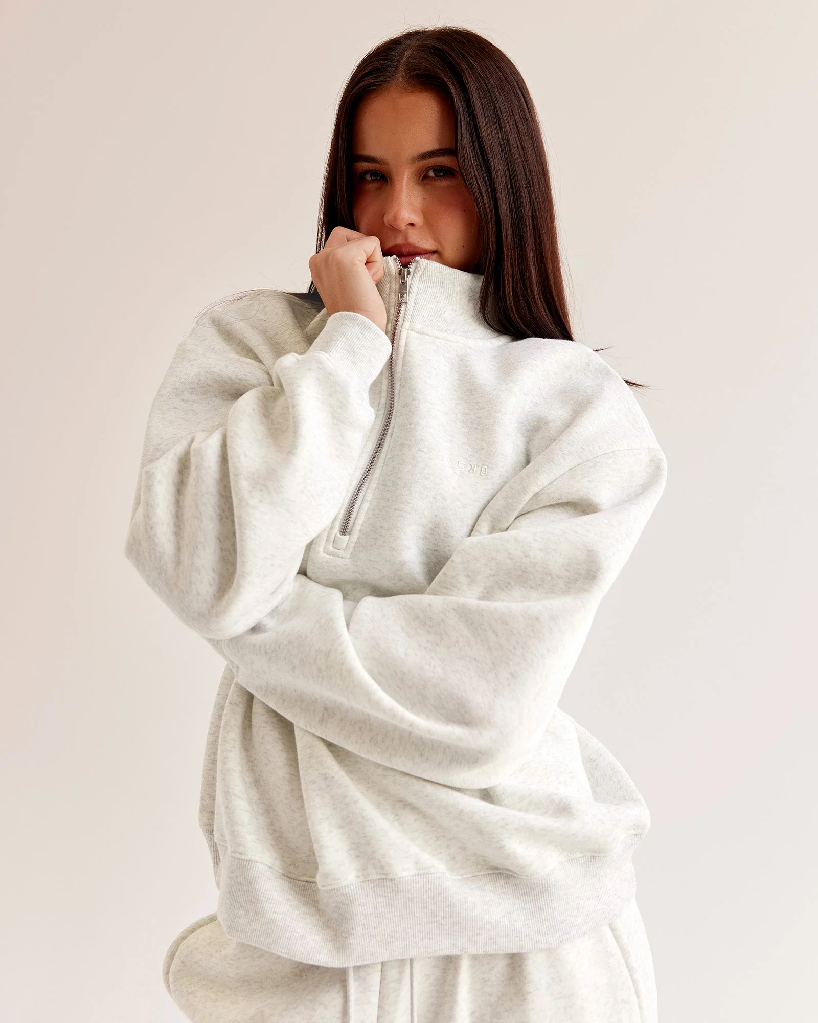 Go-To Oversized Quarter Zip Sweater - Silver Marl