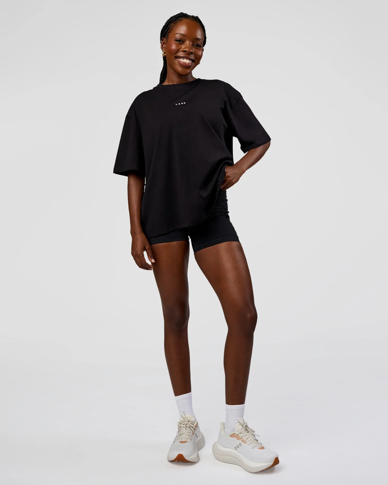 Go-To Run Club FLXCotton Oversized Tee - Black-Marshmallow - Image 5