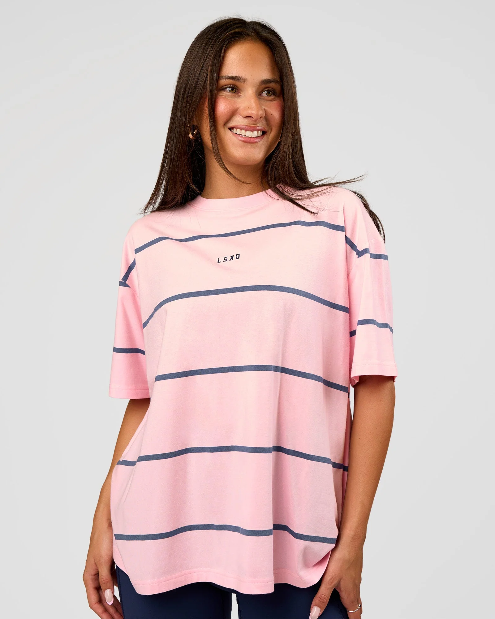 Go-To Stripe FLXCotton Oversized Tee - Marshmallow-Nightshadow