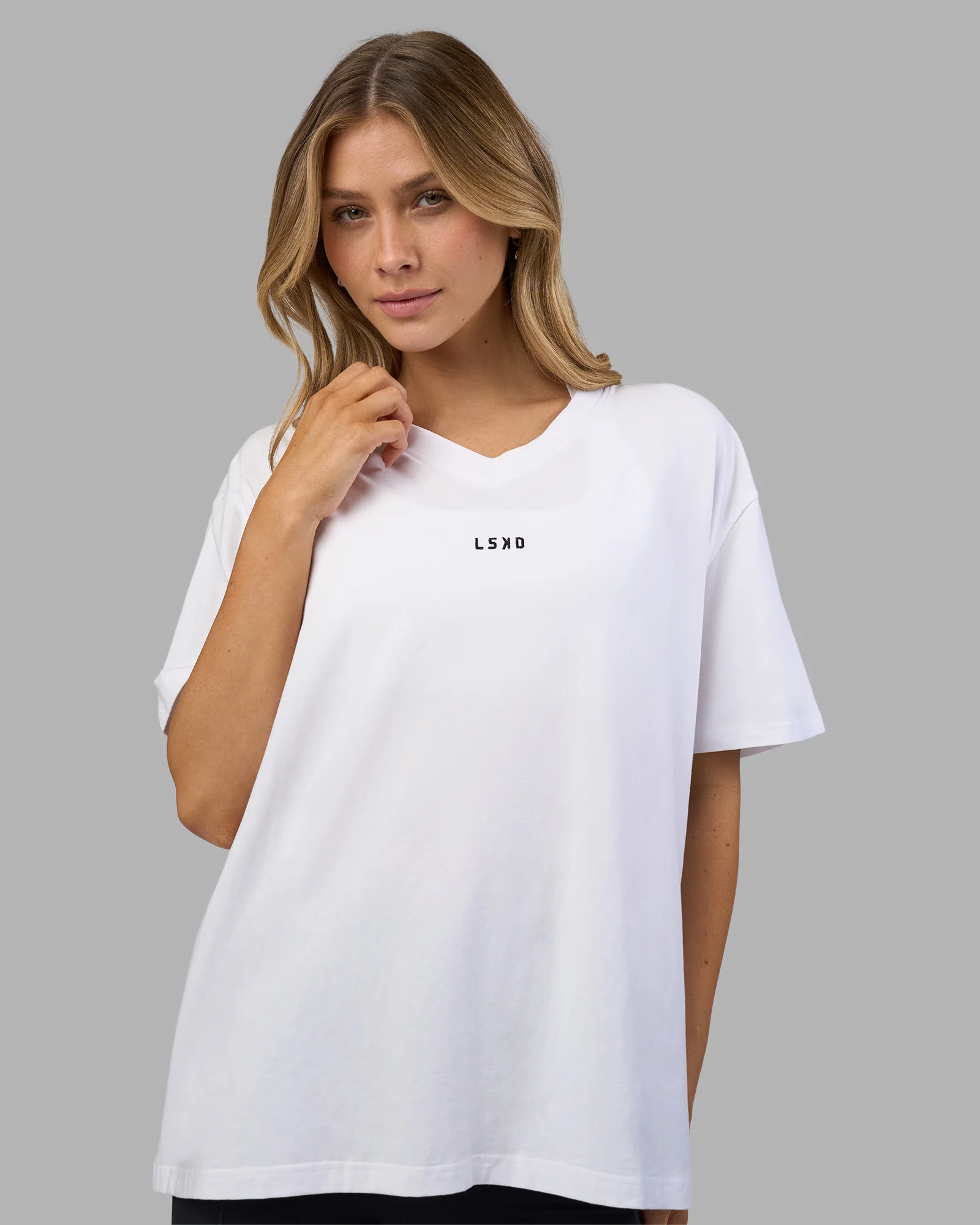 Go-To V-Neck FLXCotton Oversized Tee - White-Black
