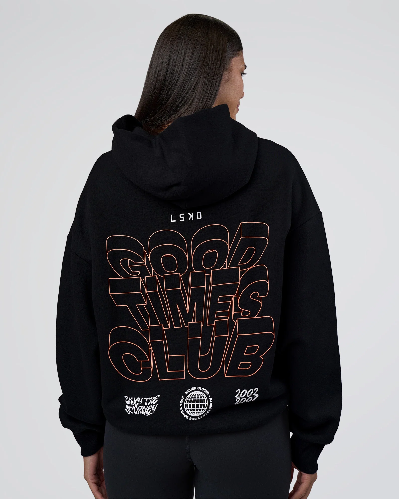 GTC CVC Fleece Unisex Oversized Hoodie - Black-Cantaloupe - Image 2