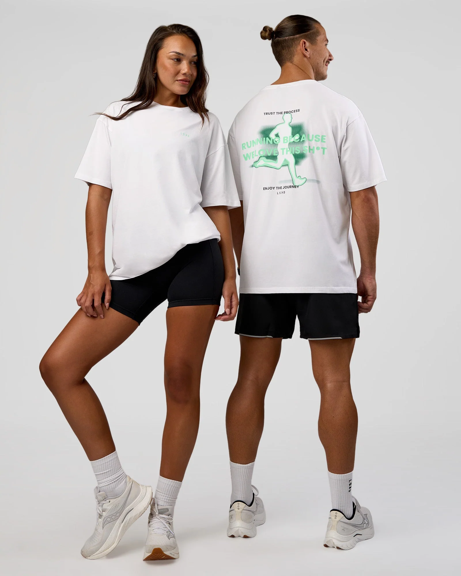 High Run FLXCotton Oversized Tee - White-Jelly Mint