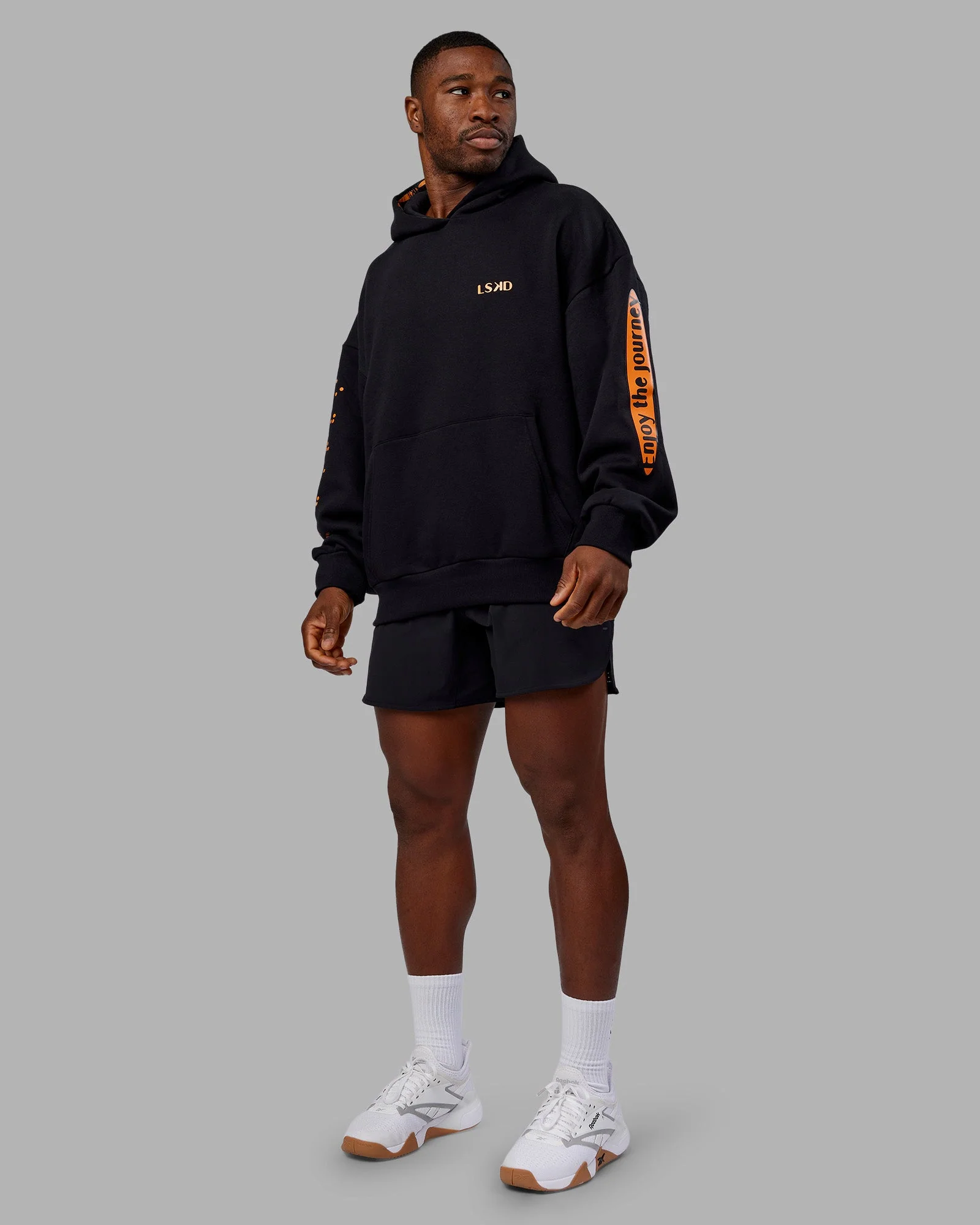 Hyped Unisex Oversized Hoodie - Black-Vibrant Orange - Image 11