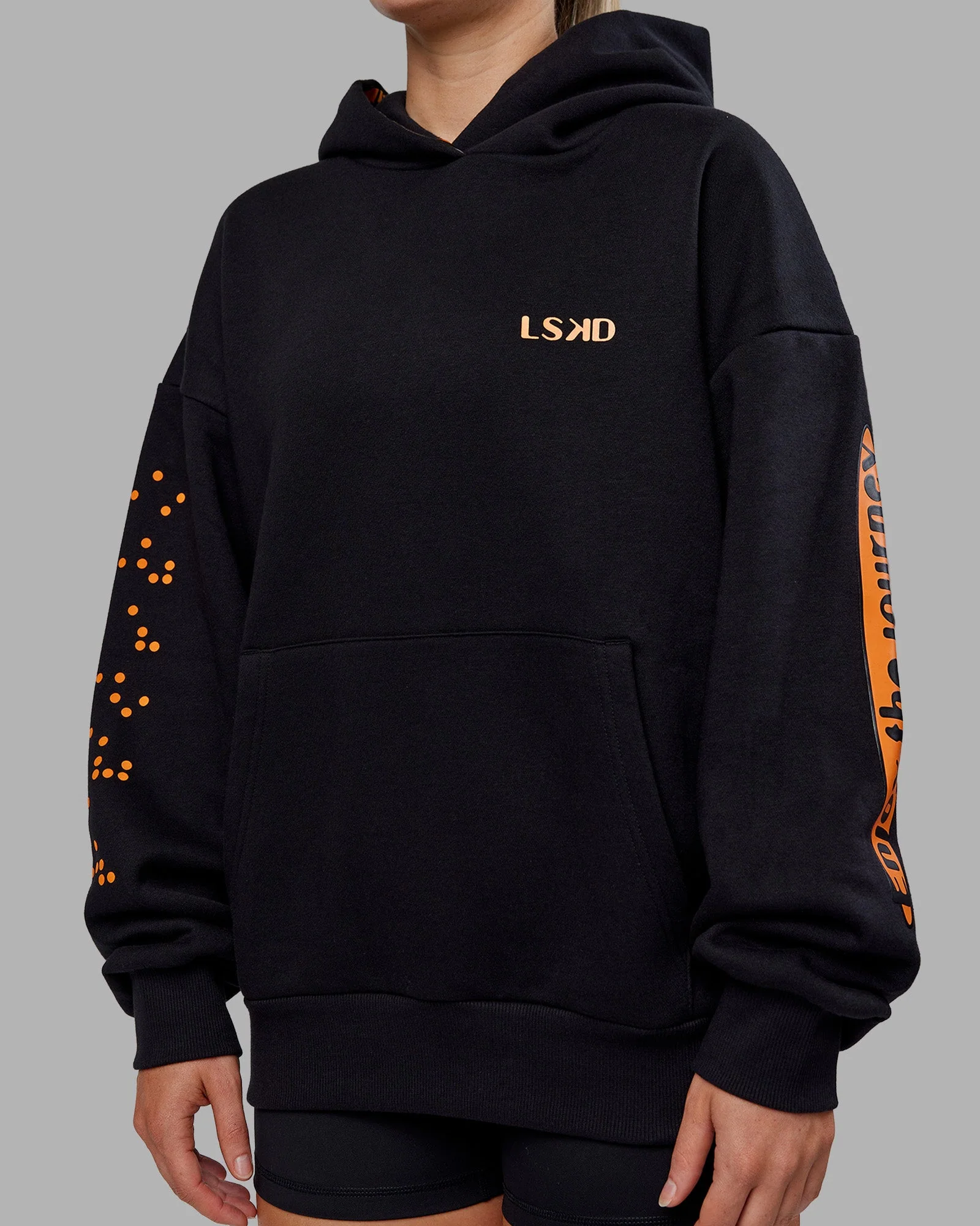 Hyped Unisex Oversized Hoodie - Black-Vibrant Orange - Image 13