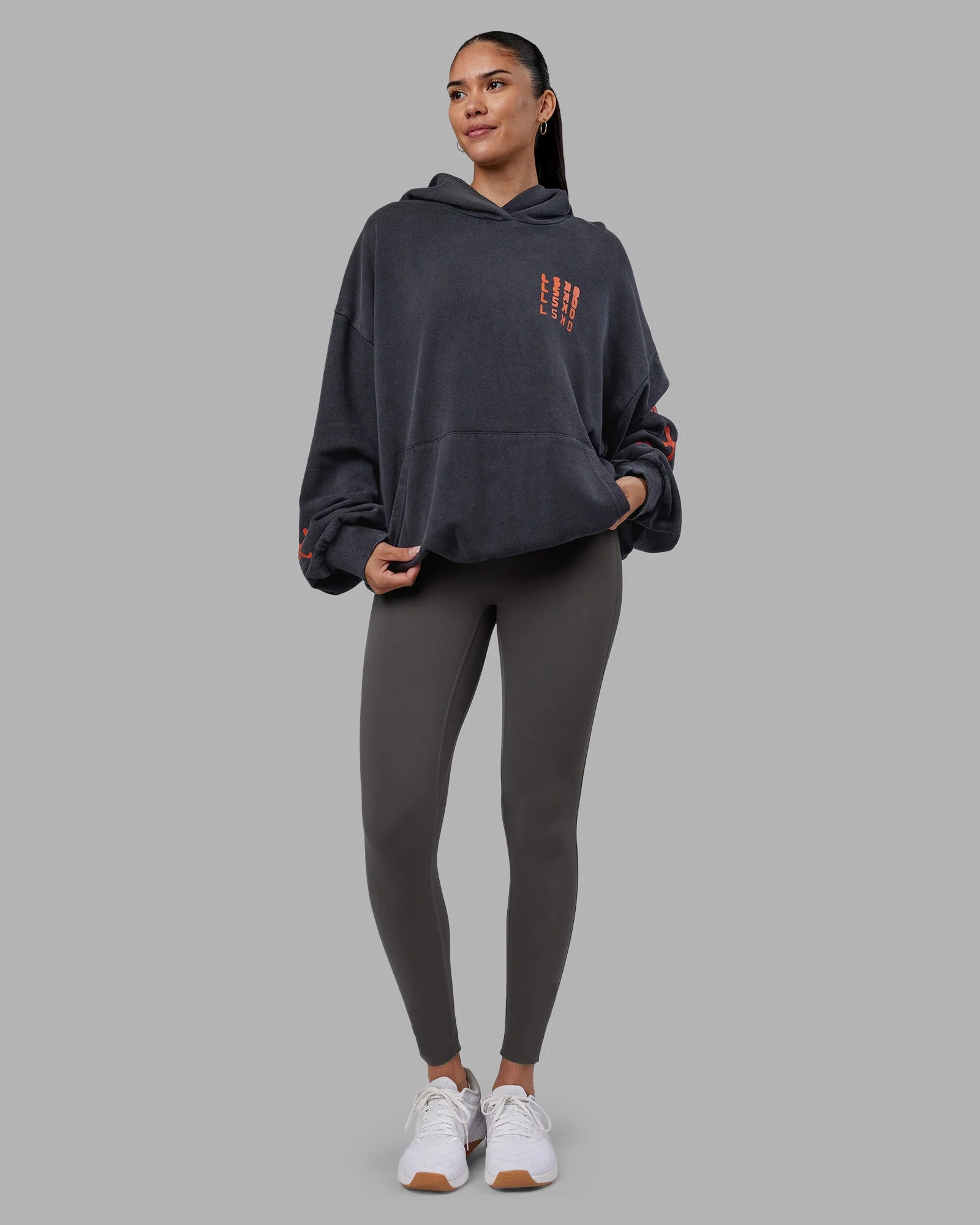 Journey Washed Unisex Oversize Hoodie - Black-Ultra Orange - Image 10