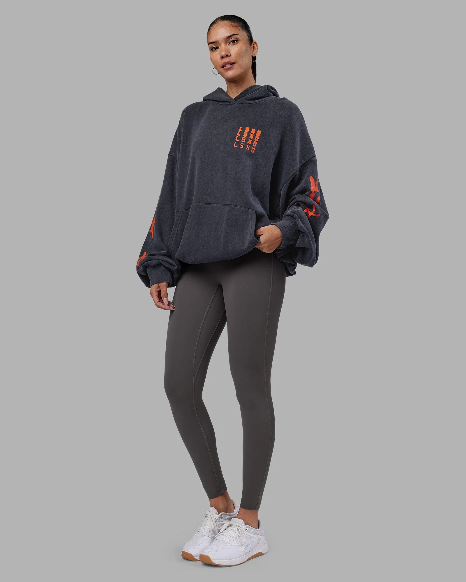 Journey Washed Unisex Oversize Hoodie - Black-Ultra Orange - Image 6