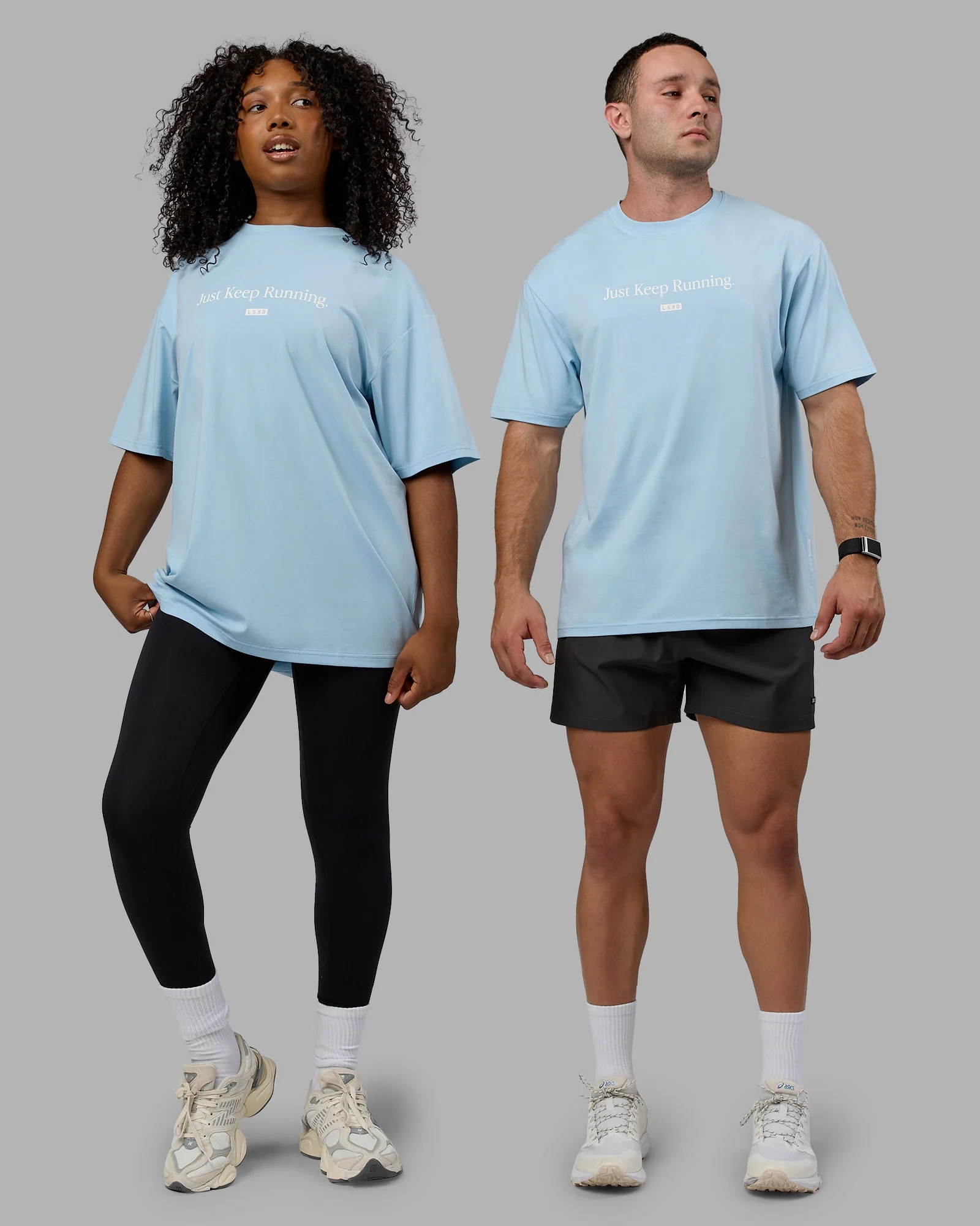 Just Keep Running FLXCotton Tee Oversize - Glacial Blue-Off White