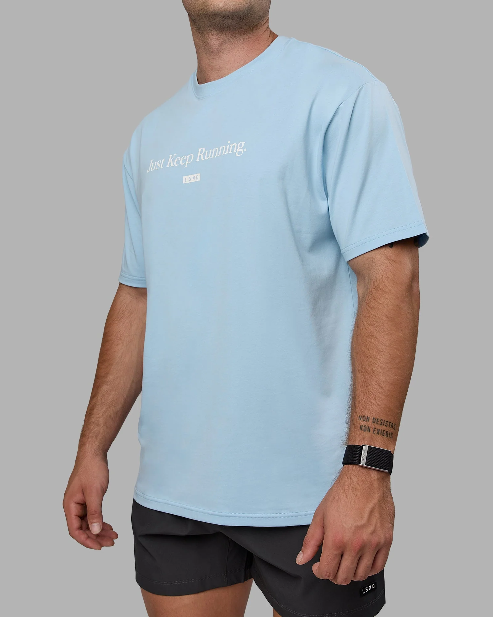 Just Keep Running FLXCotton Tee Oversize - Glacial Blue-Off White - Image 10
