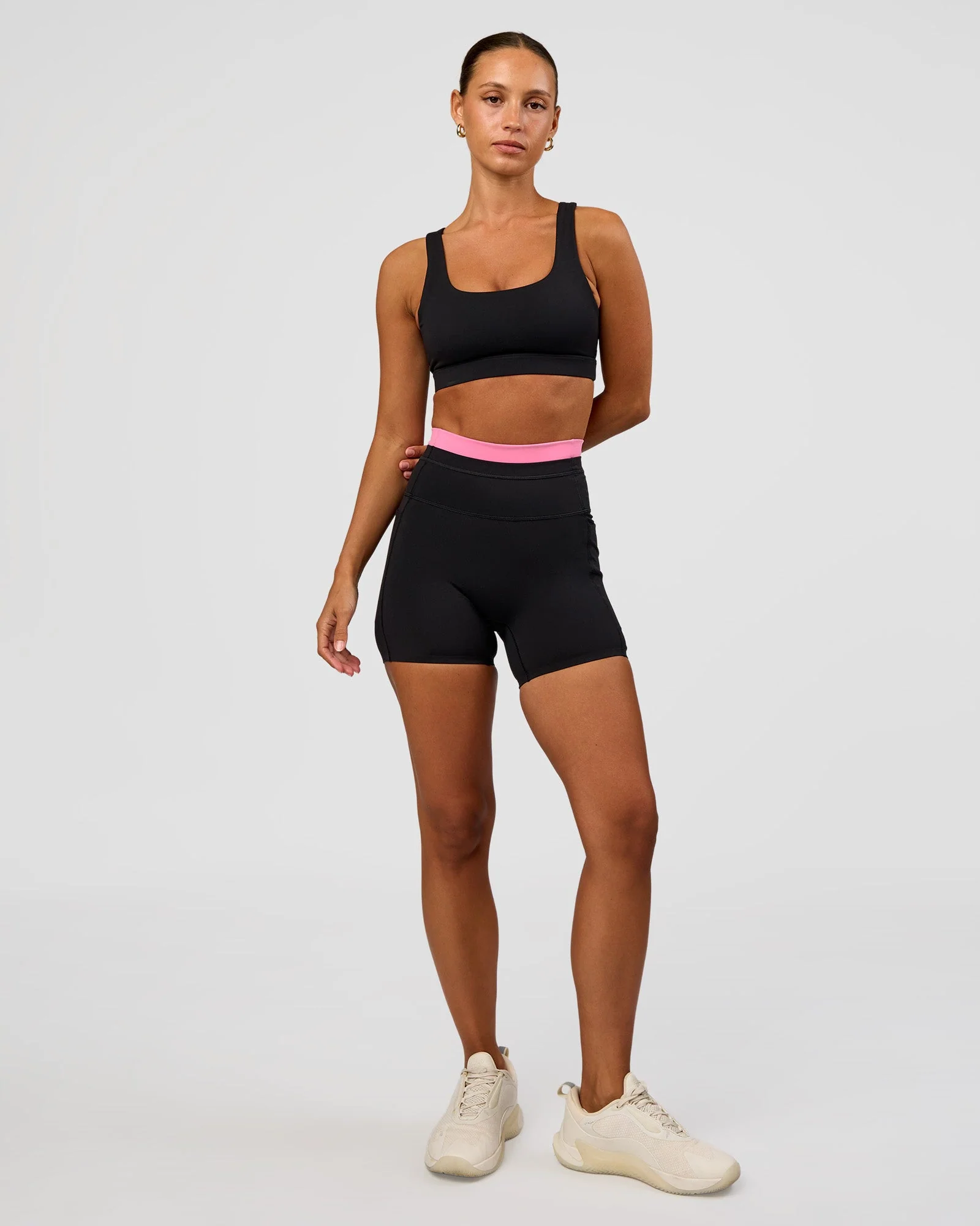 Liberate High-Rise 4" Short Pockets - Black-Candy Pink - Image 3