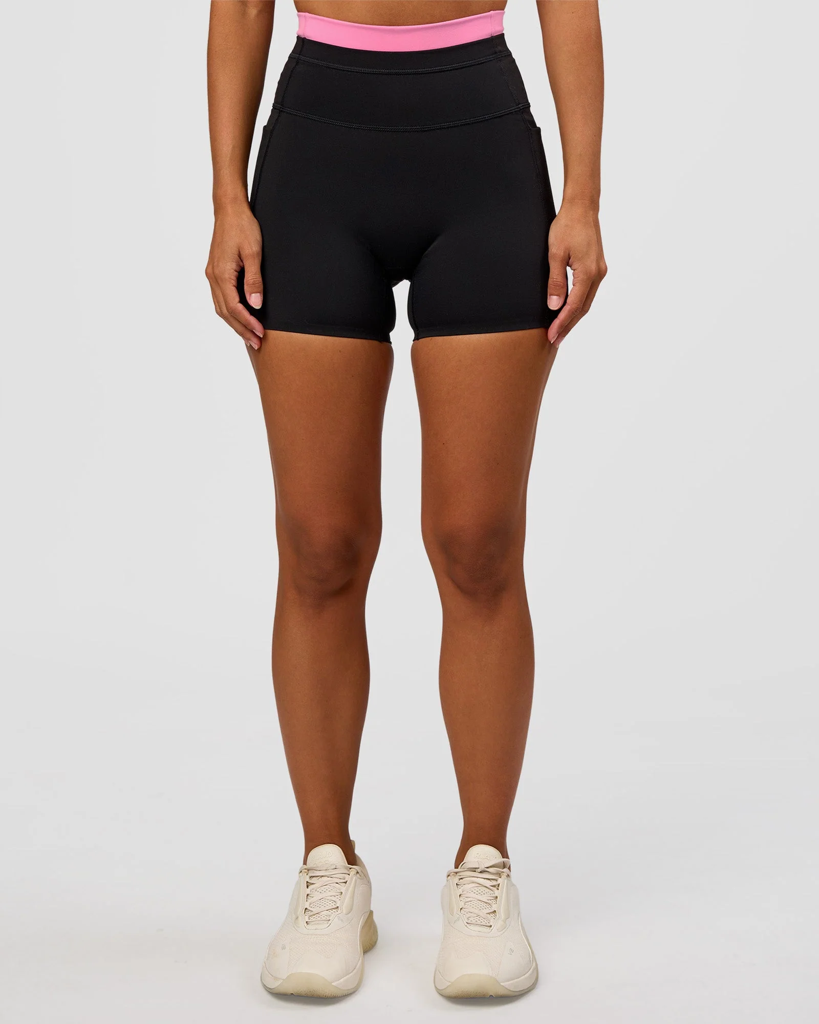 Liberate High-Rise 4" Short Pockets - Black-Candy Pink - Image 4