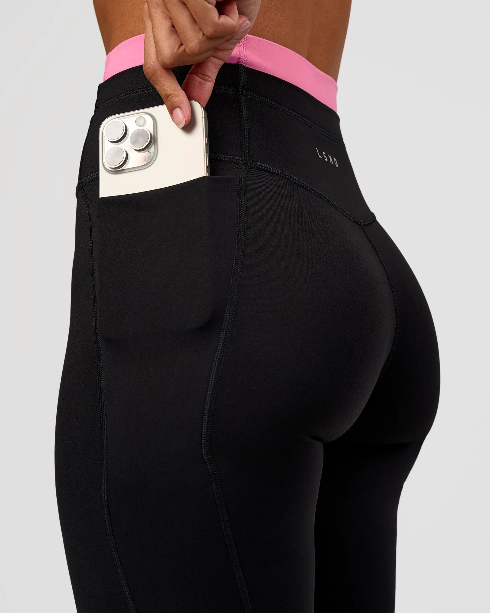 Liberate High-Rise Full Length Legging Pockets - Black-Candy Pink - Image 3