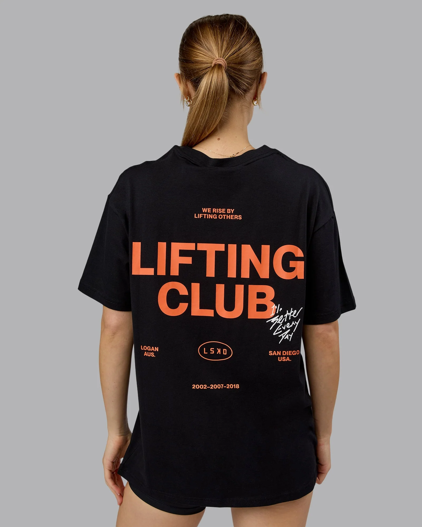 Lifting Club FLXCotton Tee Oversize - Black-Ultra Orange - Image 12