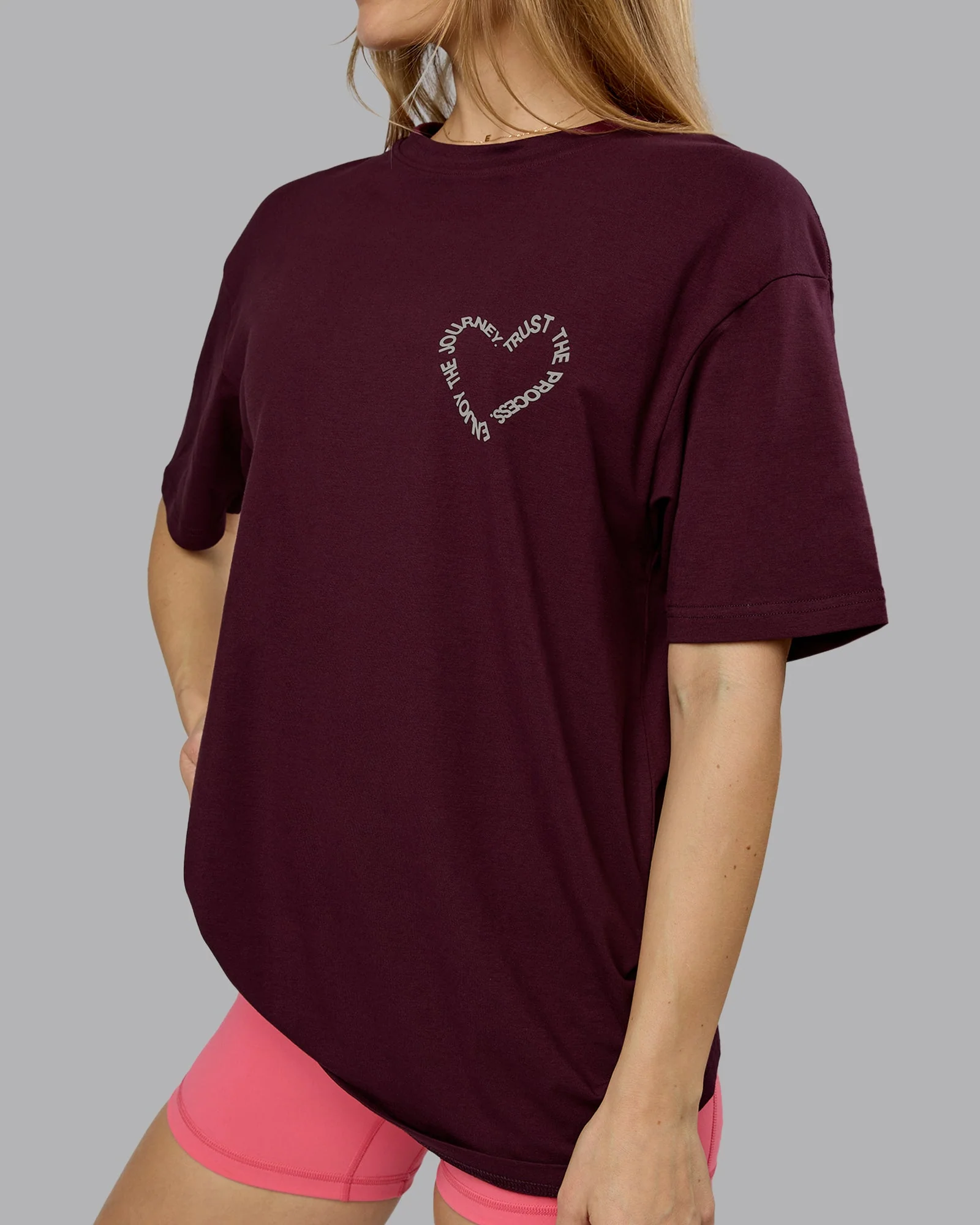 Love The Process FLXCotton Oversize Tee - Cherry Lacquer-Shale Beige - Image 11