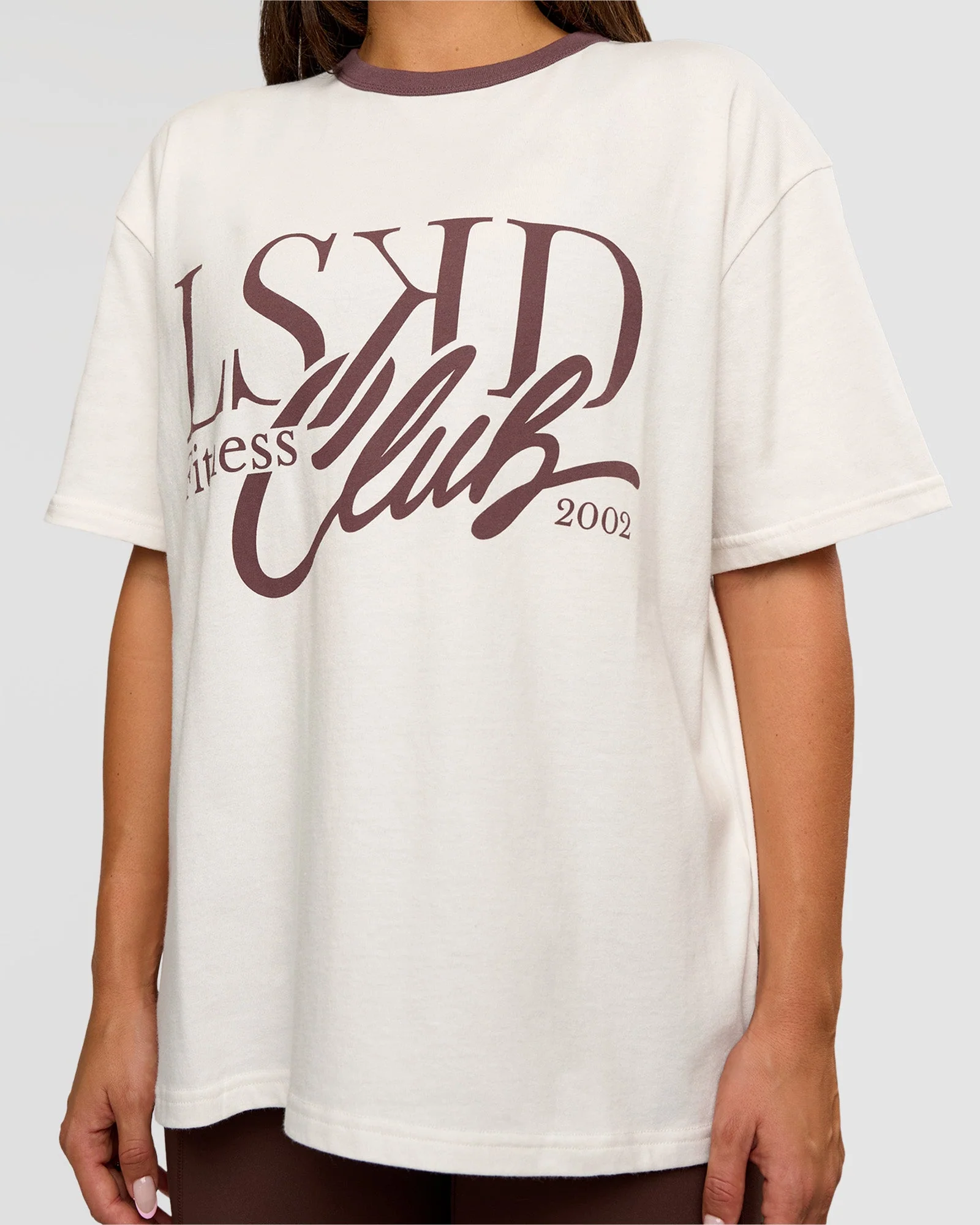 LSKD Fitness Club Heavyweight Oversized Tee - Off White-Cocoa Powder - Image 7