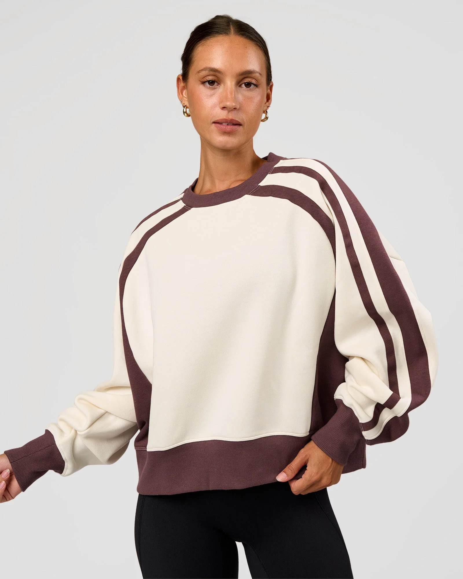 LSKD Fitness Club Oversized Sweater - Off White-Cocoa Powder - Image 2