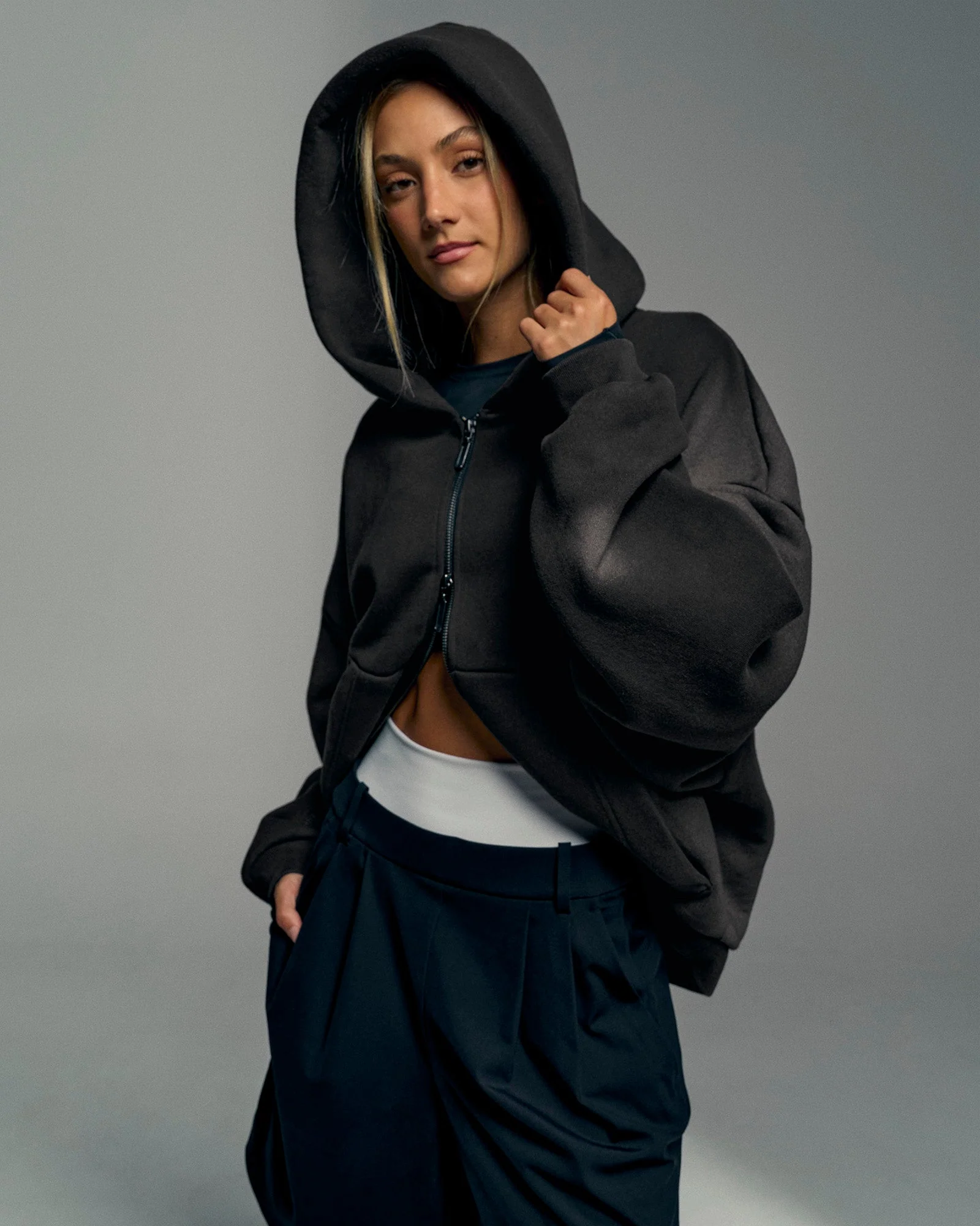 Memory In Motion Ultra Heavyweight Zip Thru Hoodie - Black Washed - Image 4