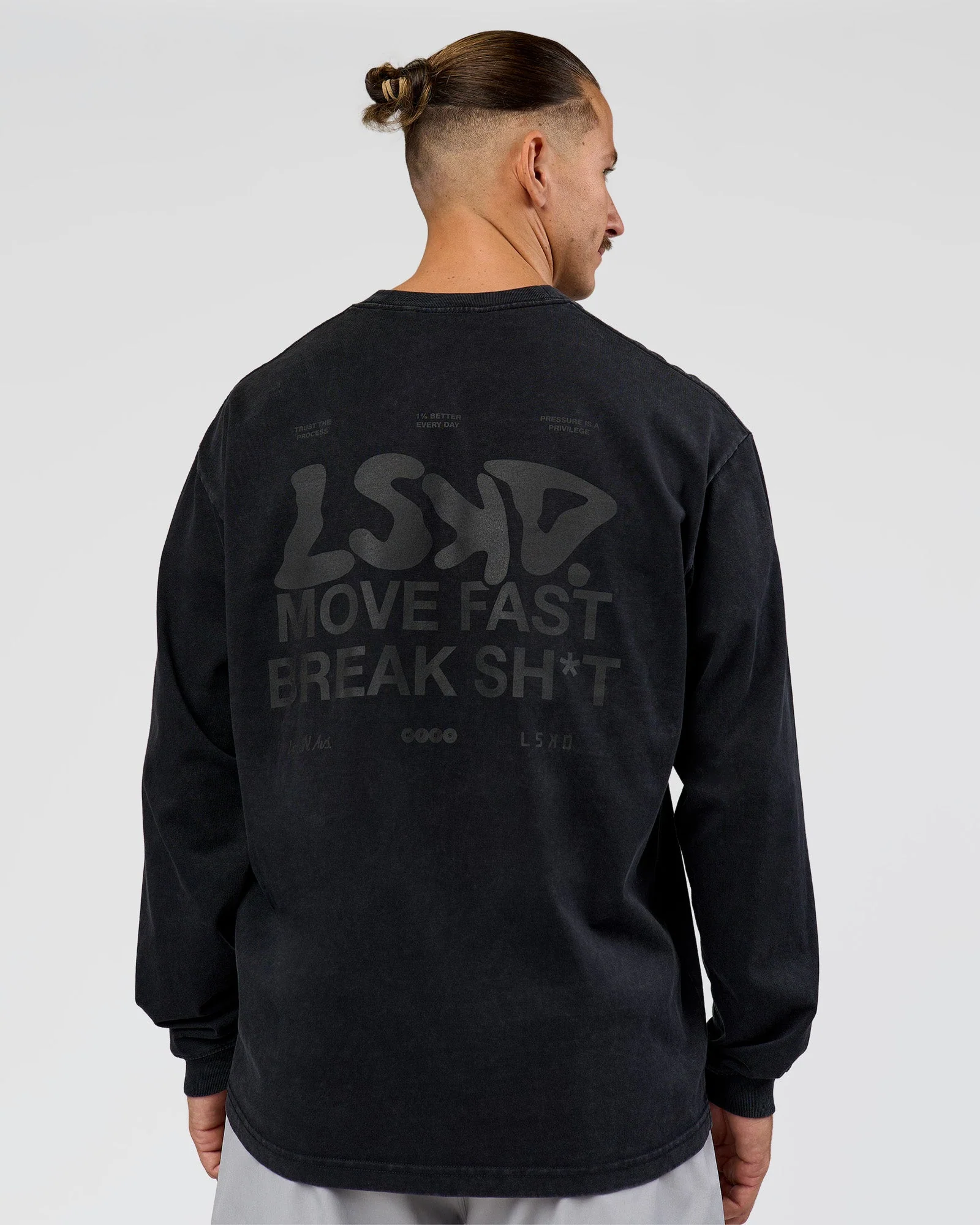 Move Fast Heavyweight Oversized Long Sleeve Tee - Black Washed - Image 2