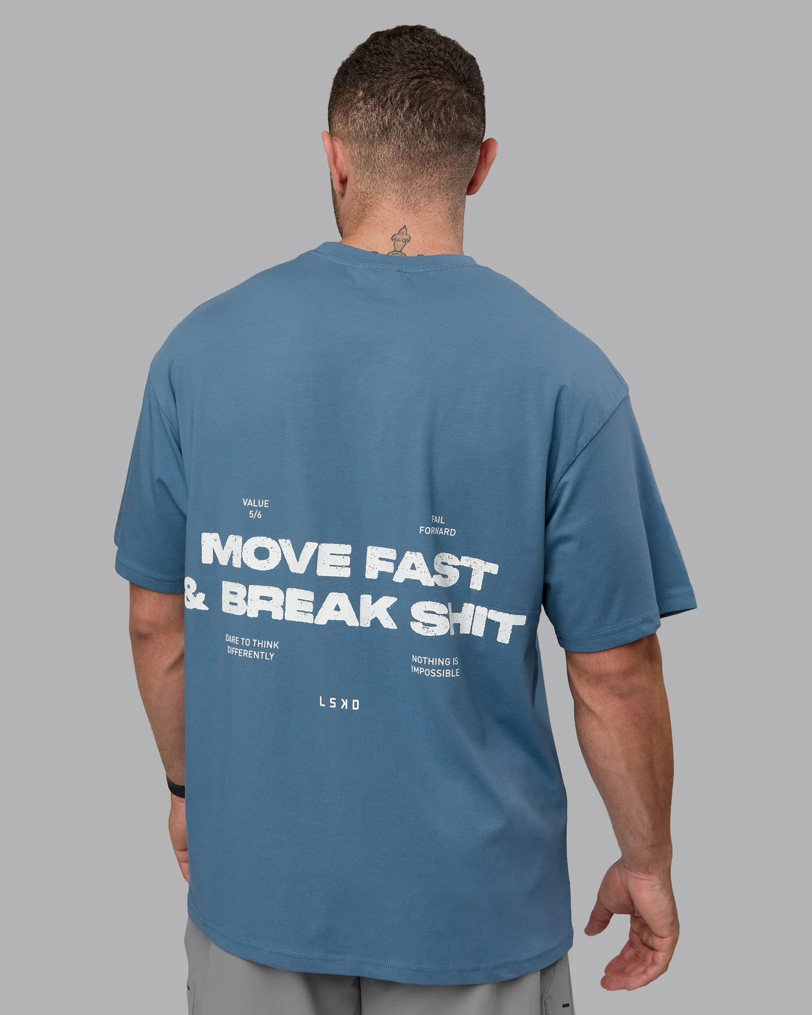 Move Fast Value Series FLXCotton Oversized Tee - Elemental Blue-Off White - Image 2