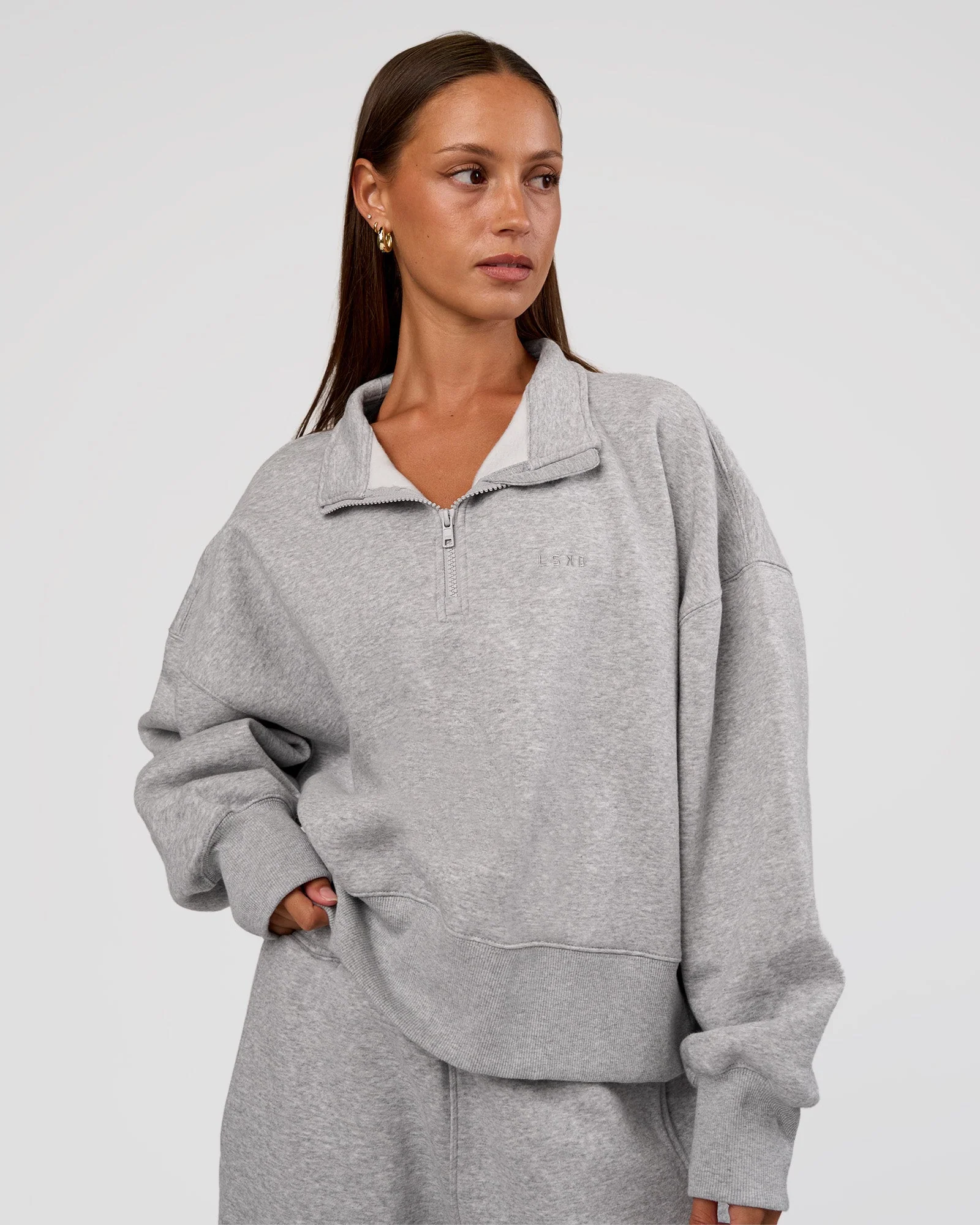MVP 1/2 Zip Oversized Sweater - Light Grey Marl - Image 4