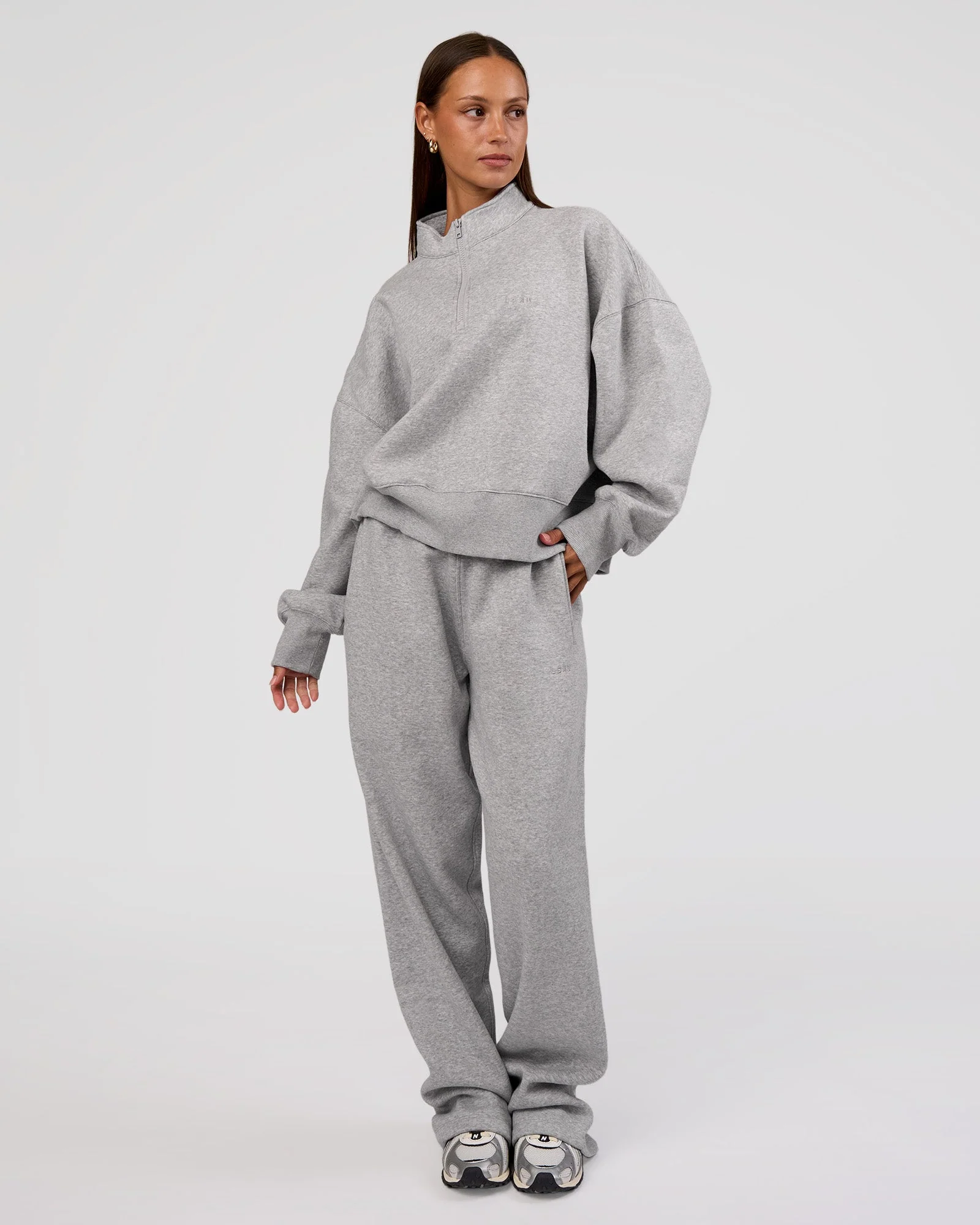 MVP 1/2 Zip Oversized Sweater - Light Grey Marl - Image 6