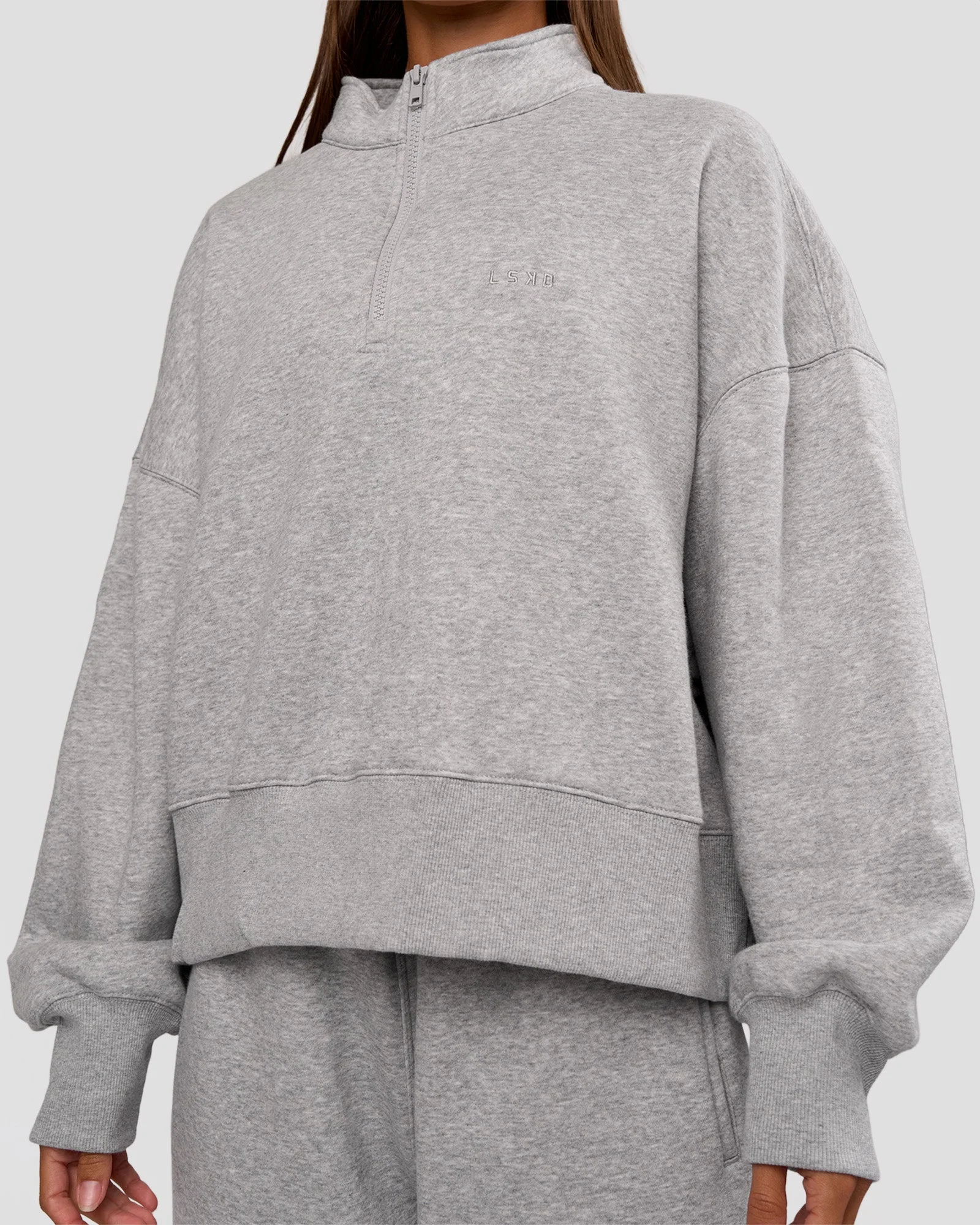 MVP 1/2 Zip Oversized Sweater - Light Grey Marl - Image 9