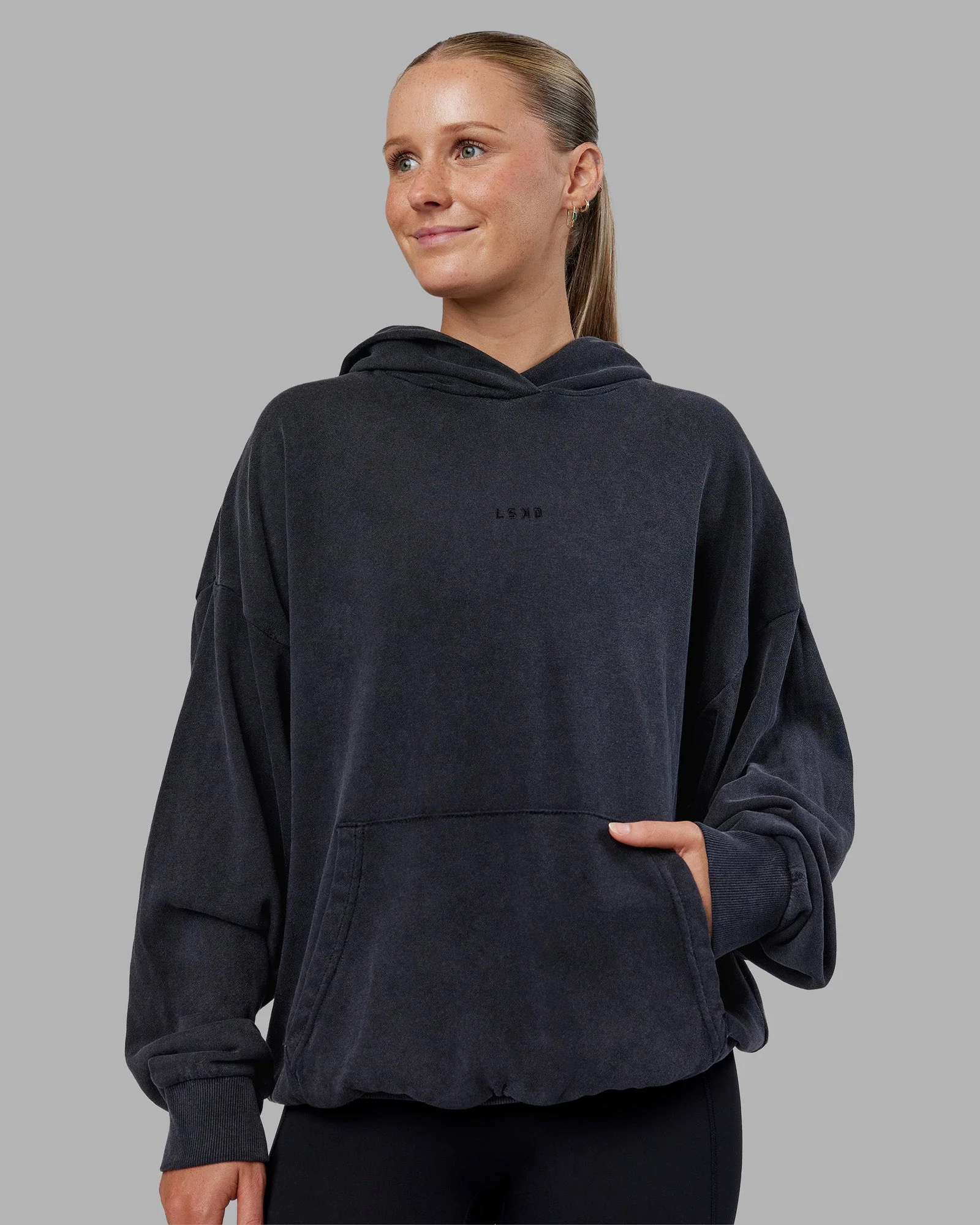 MVP Washed Terry Oversized Hoodie - Black Washed - Image 3