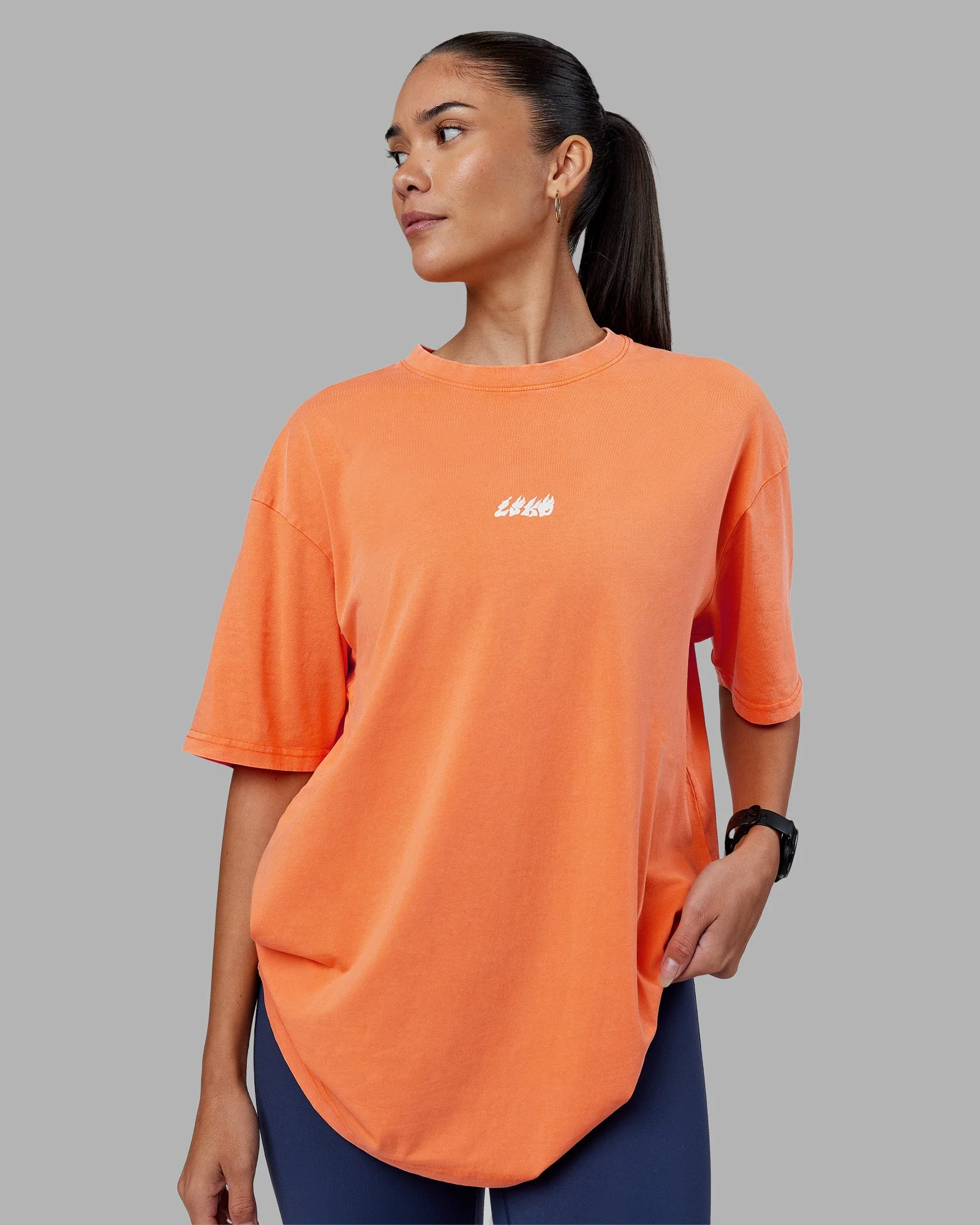 NY25 FLXCotton Oversized Tee - Vibrant Orange Washed-White - Image 8