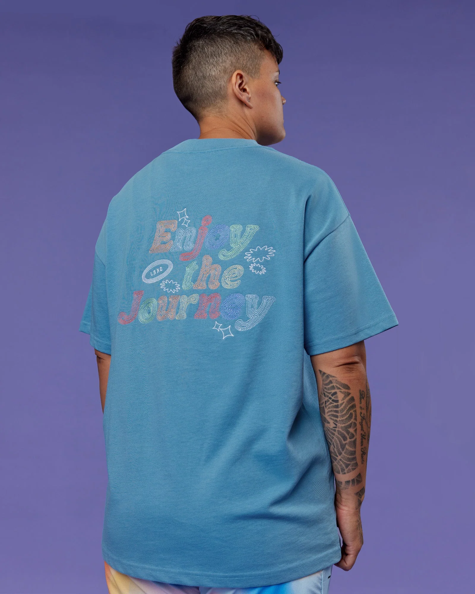 Our Journey Heavyweight Oversized Tee - Azure Blue-Rainbow - Image 14