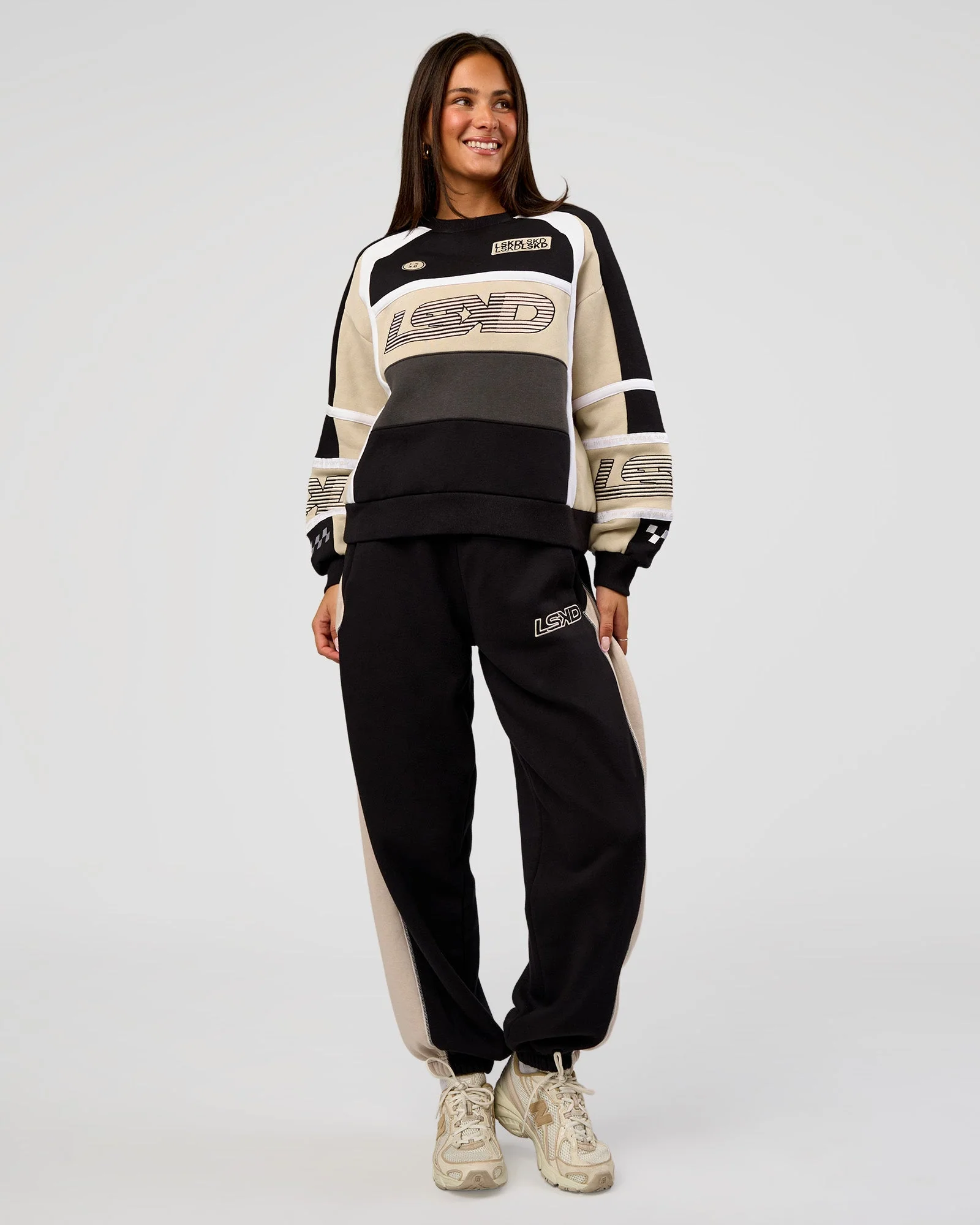 Power Play Stitch Up Fleece Sweat Pant - Black-Shale Beige - Image 3