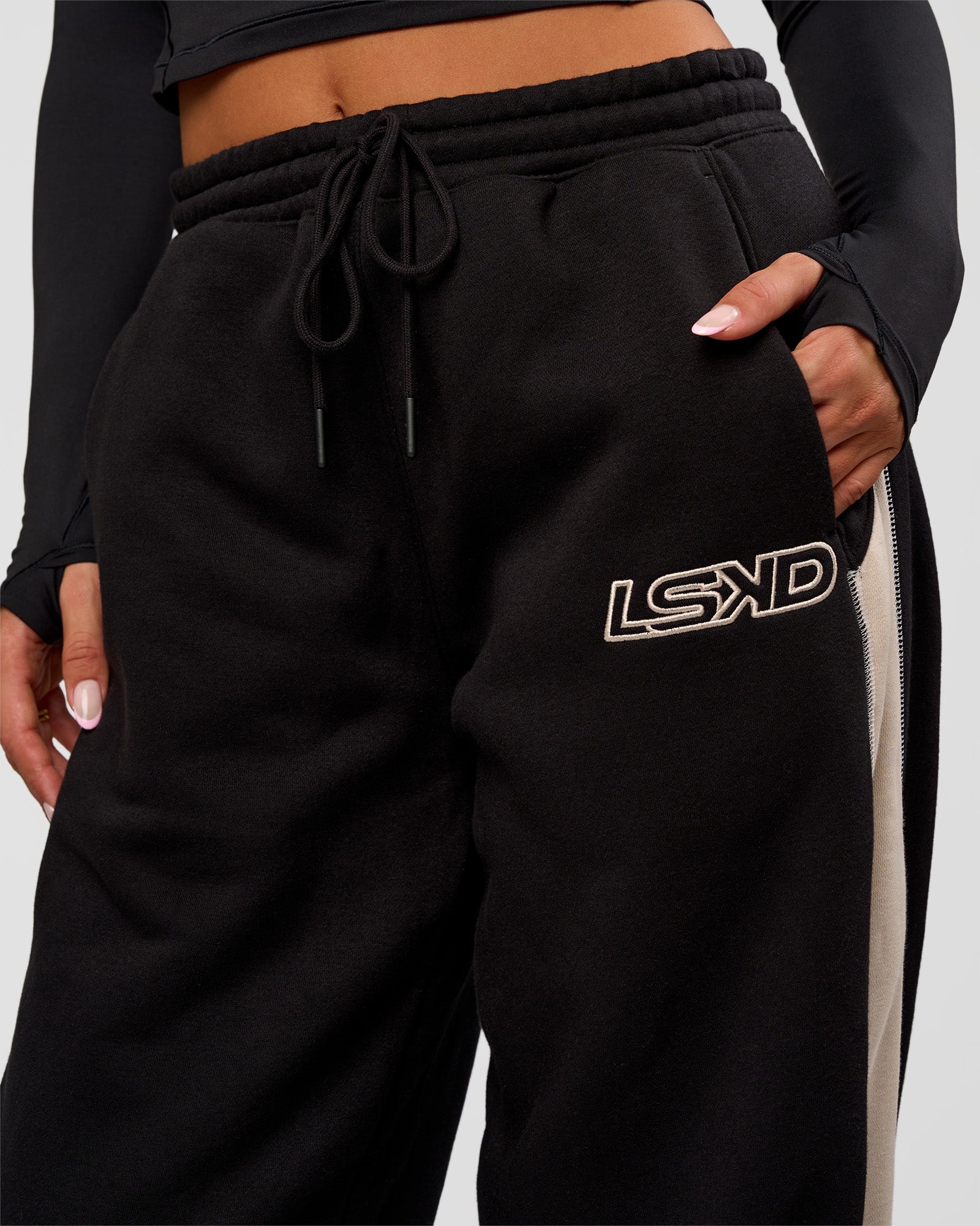 Power Play Stitch Up Fleece Sweat Pant - Black-Shale Beige - Image 8