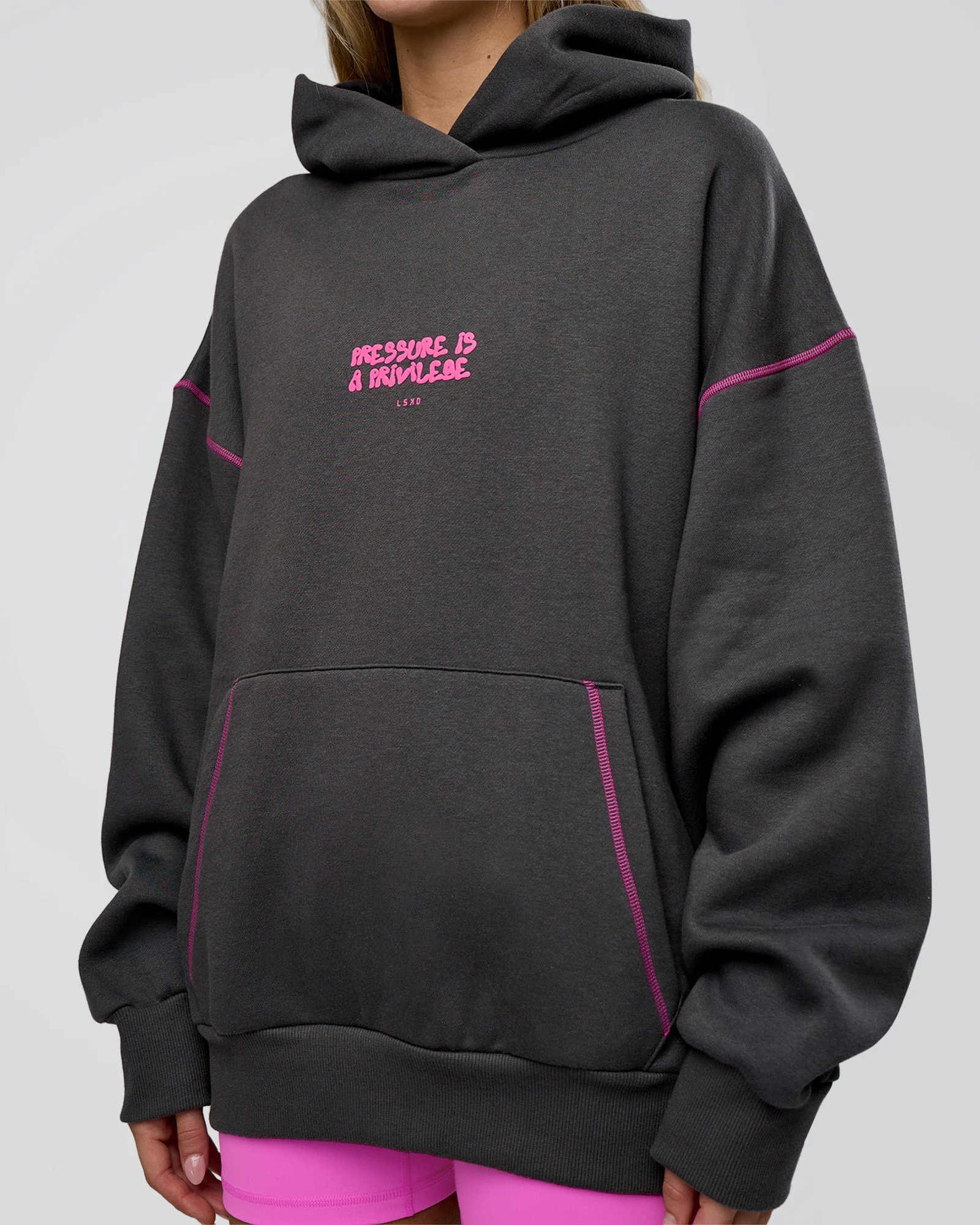Pressure is Privilege Oversized Hoodie - Dark Storm-Ultra Fuchsia - Image 11