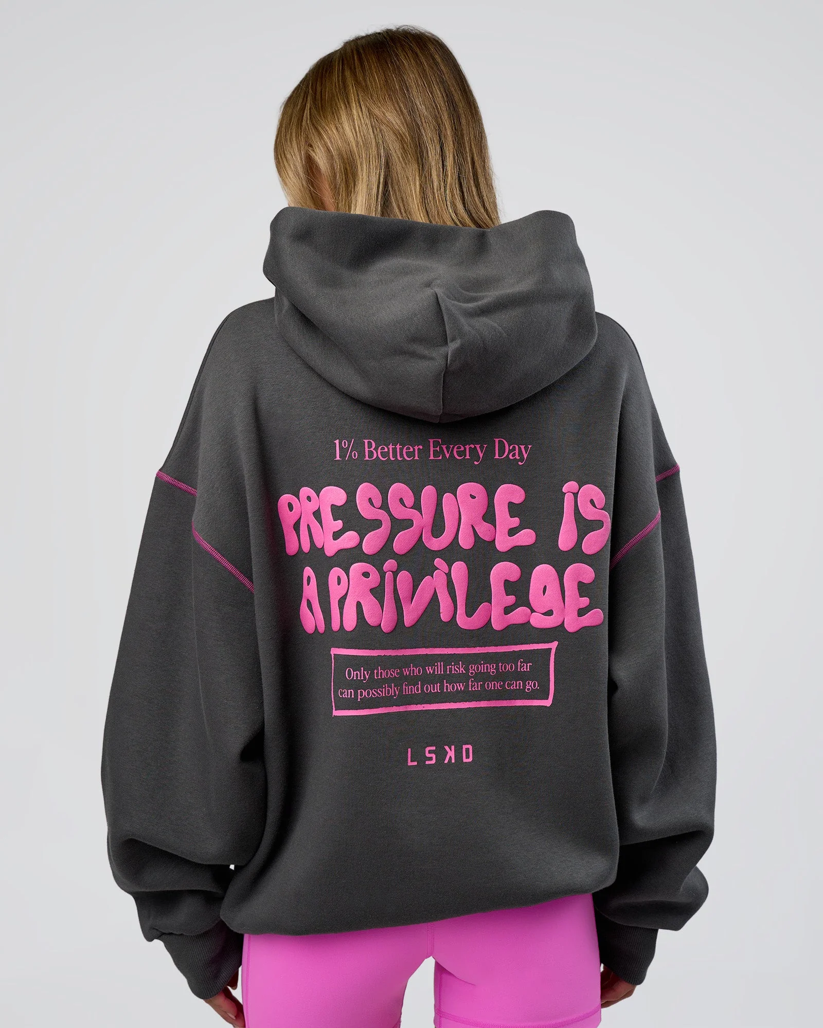 Pressure is Privilege Oversized Hoodie - Dark Storm-Ultra Fuchsia - Image 4