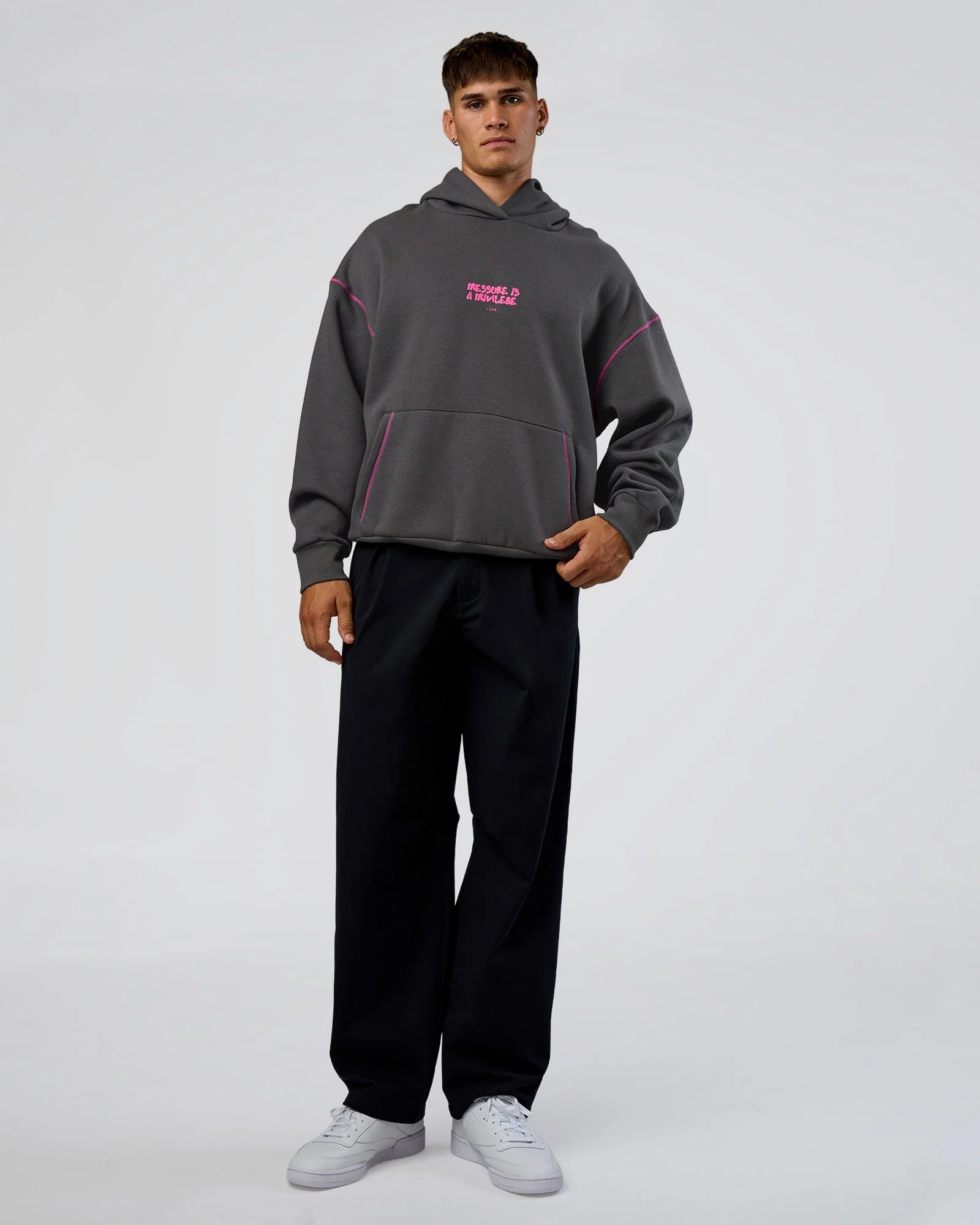Pressure is Privilege Oversized Hoodie - Dark Storm-Ultra Fuchsia - Image 6