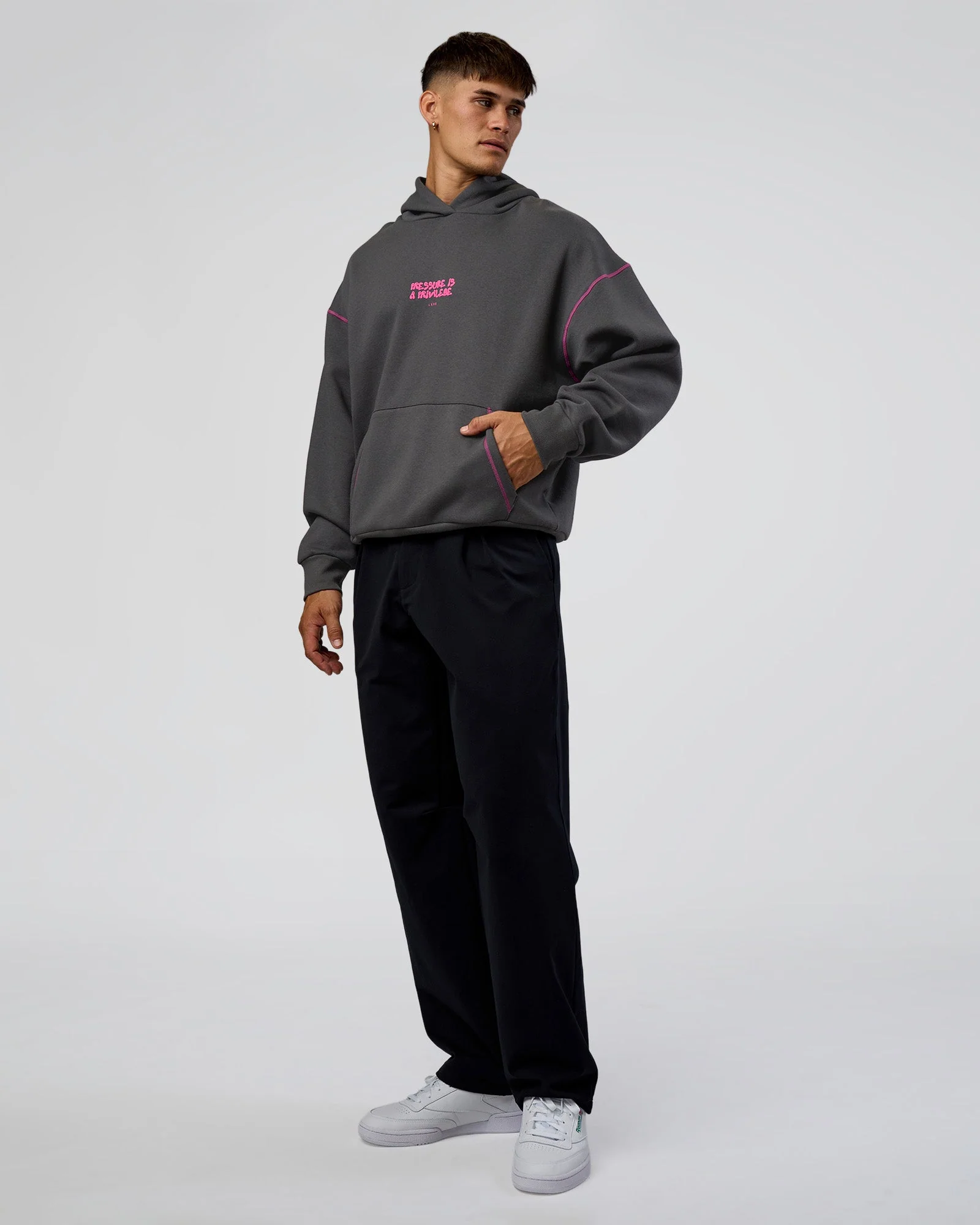 Pressure is Privilege Oversized Hoodie - Dark Storm-Ultra Fuchsia - Image 8