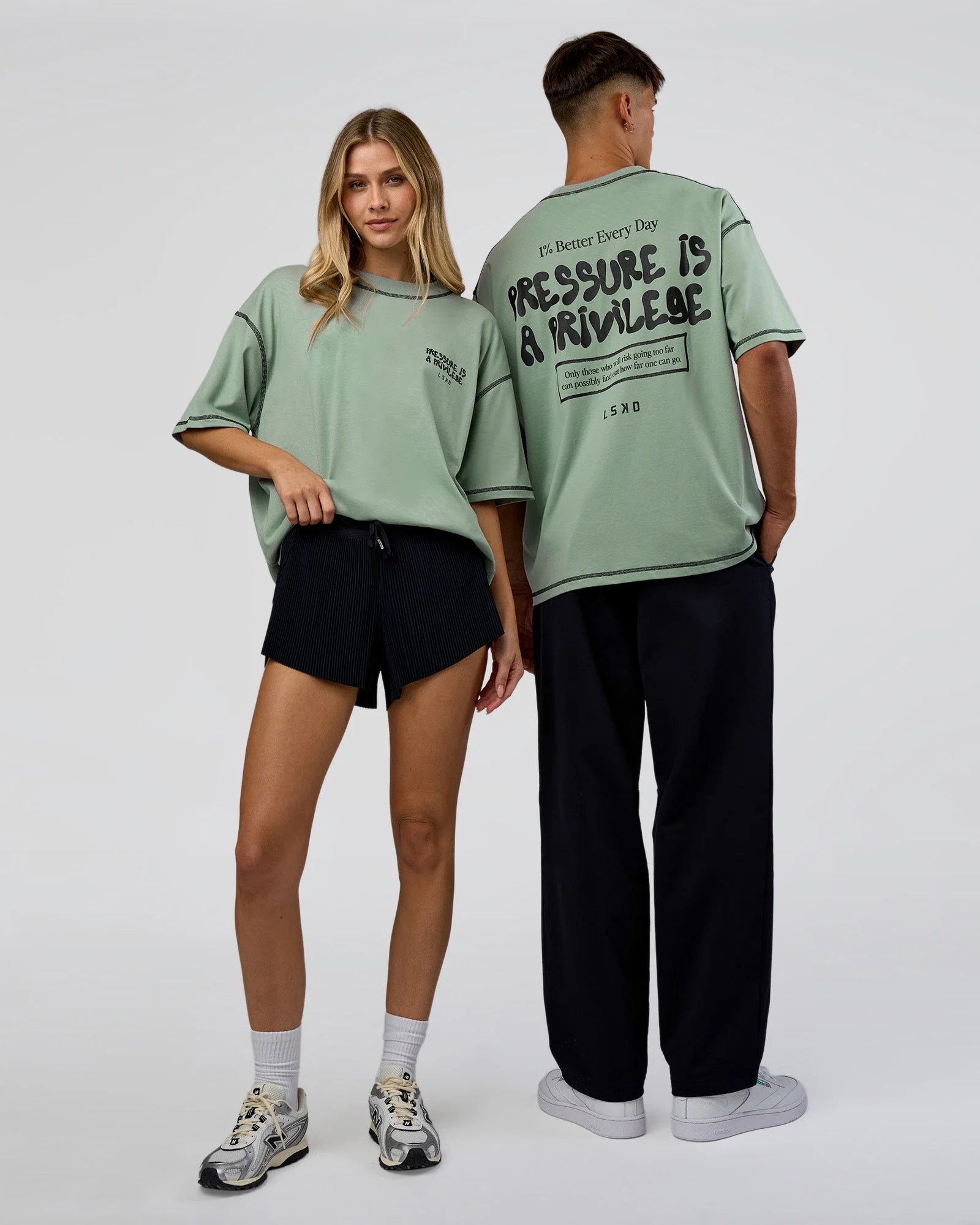 Pressure is Privilege Oversized Tee - Iceberg Green-Black
