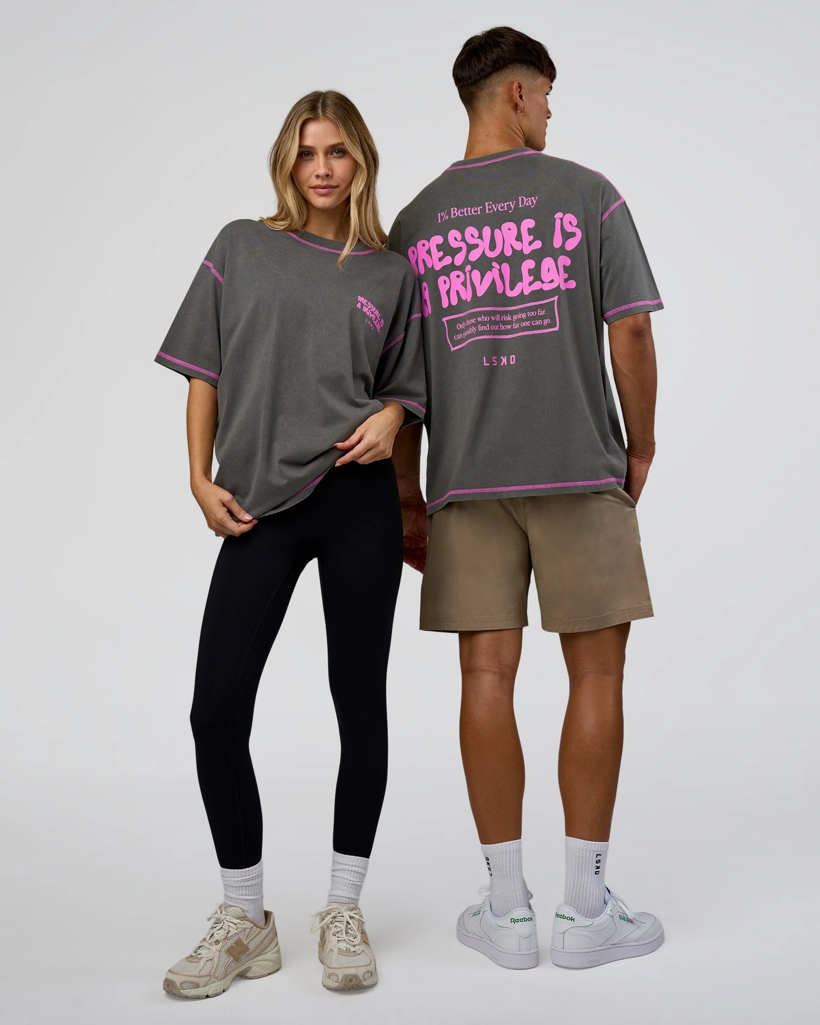 Pressure is Privilege Oversized Tee - Dark Storm Washed-Ultra Fuchsia