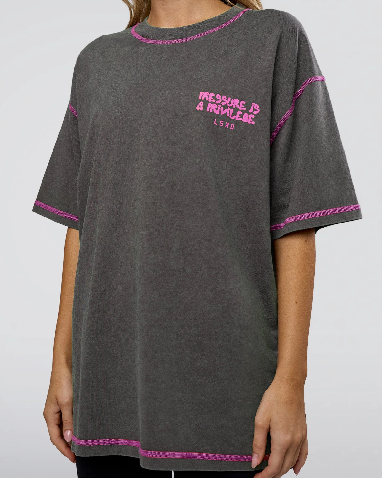 Pressure is Privilege Oversized Tee - Dark Storm Washed-Ultra Fuchsia - Image 11