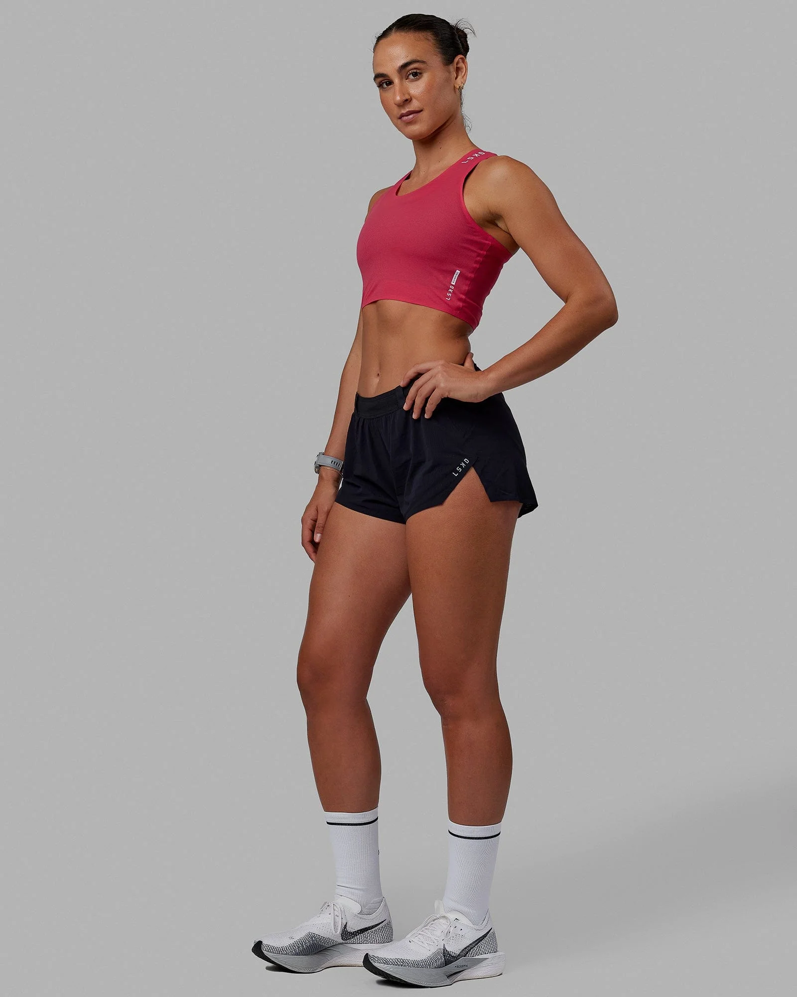 Race Day Cropped Performance Tank - Raspberry-White - Image 2