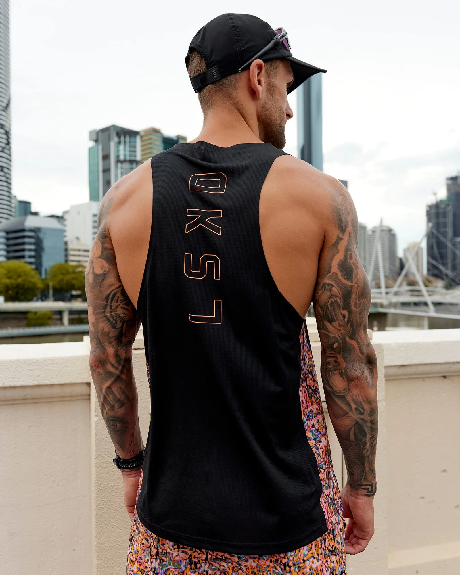 Race Day Tank Printed - Black-Energy Orange - Image 4