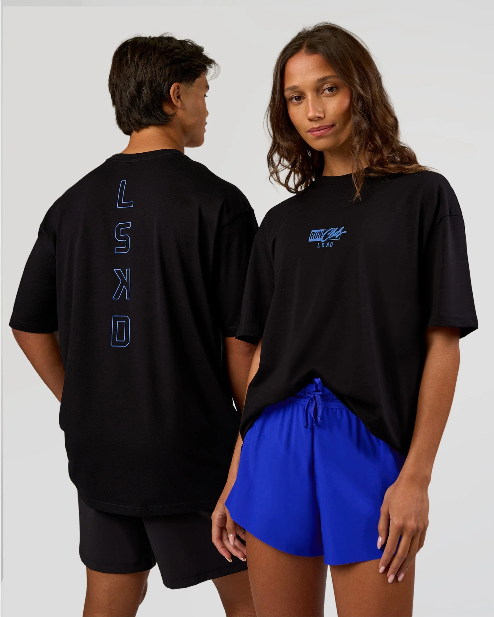 Run Club Script FLXCotton Oversized Tee - Black-Palace Blue