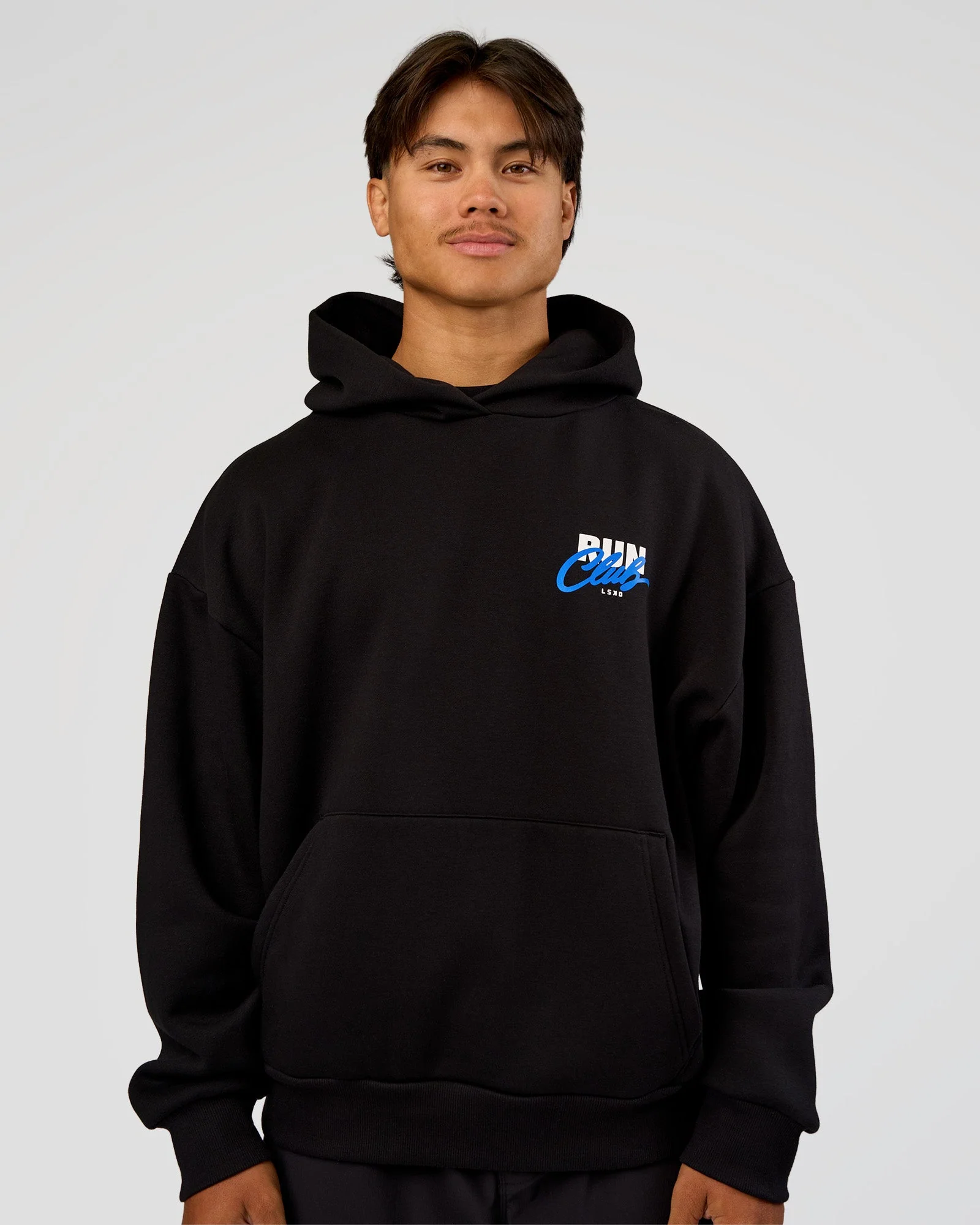 Run Club Script Oversized Hoodie - Black-Palace Blue - Image 3