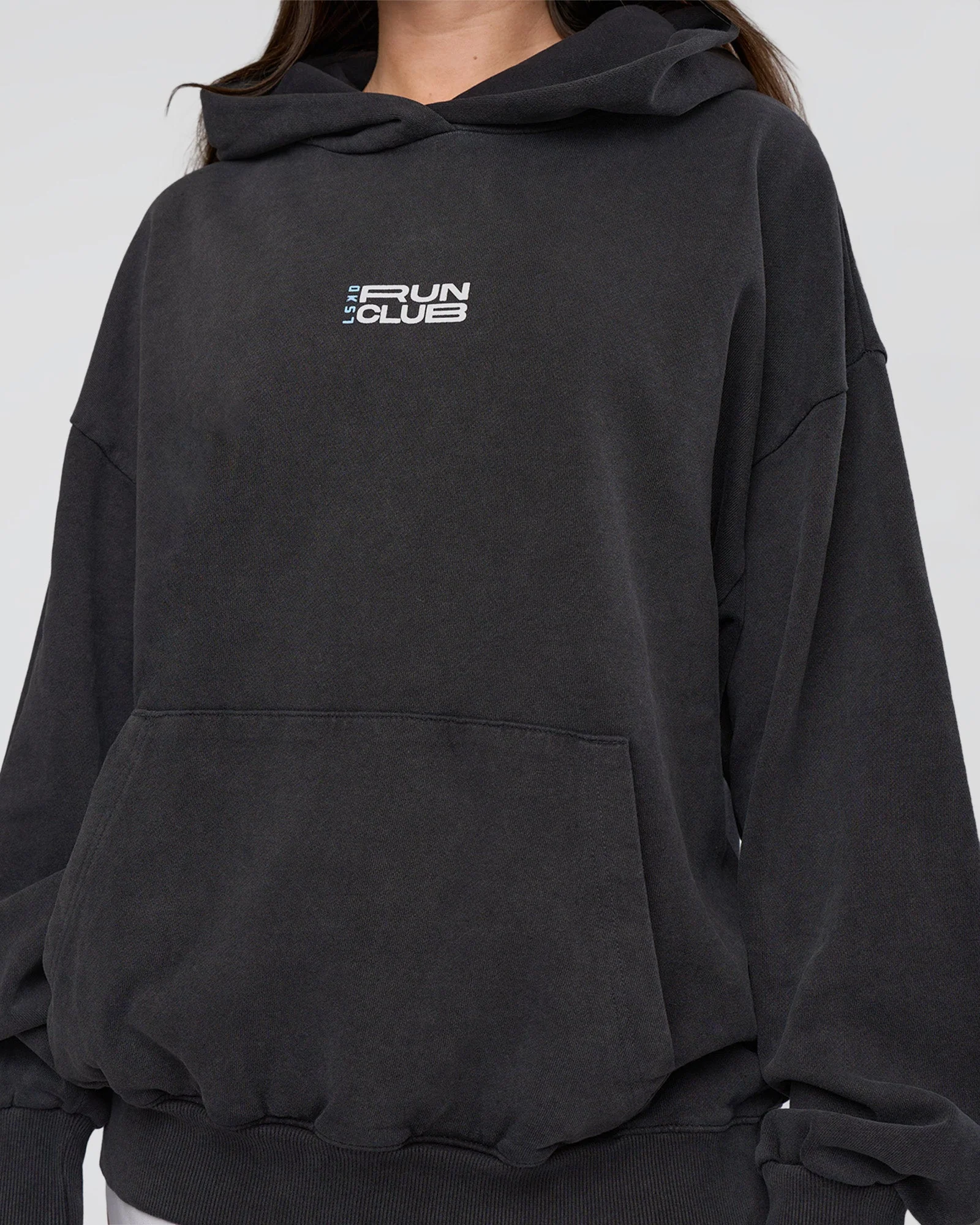 Runner’s Unisex Oversized Hoodie - Black Washed-White - Image 11