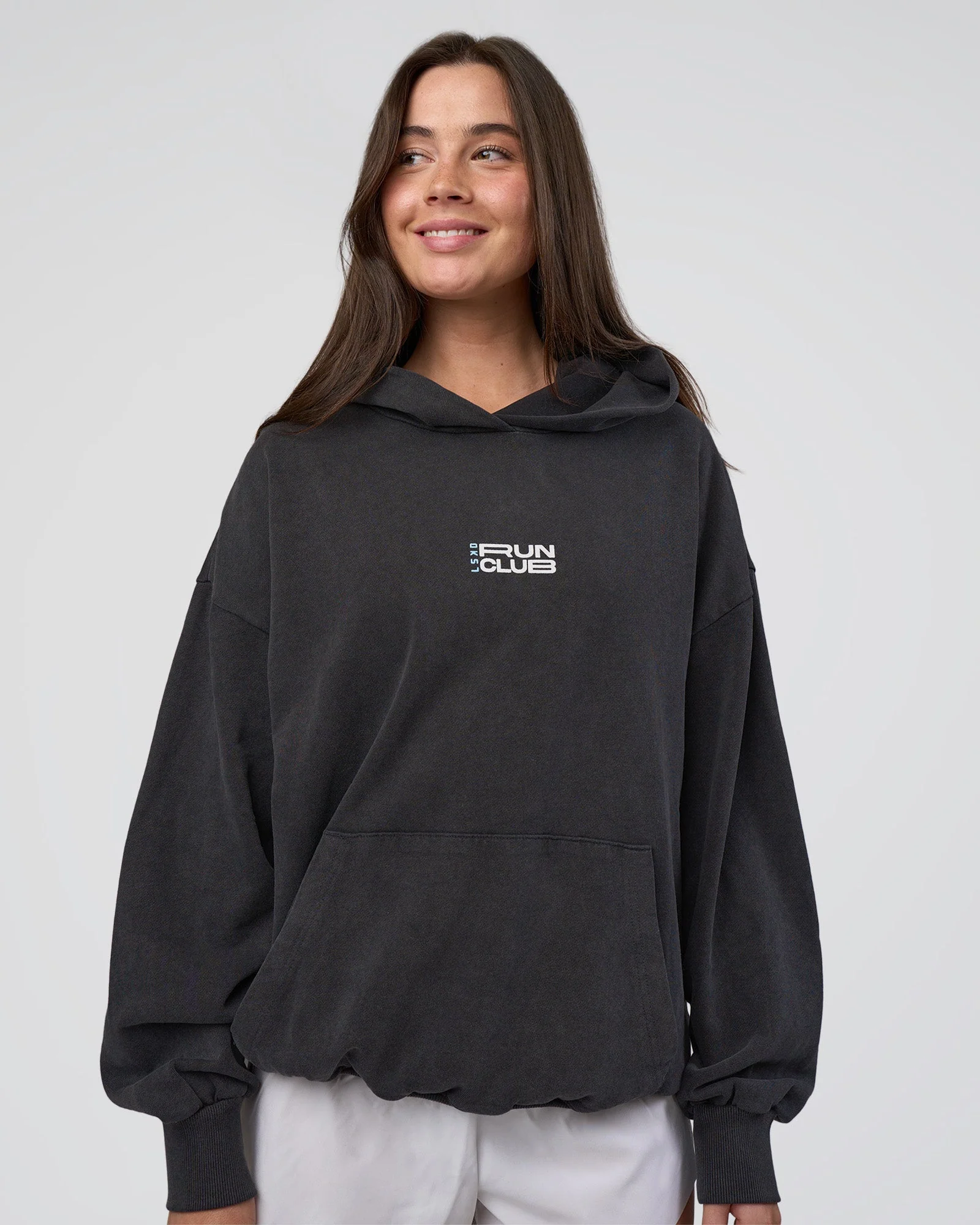 Runner’s Unisex Oversized Hoodie - Black Washed-White - Image 4
