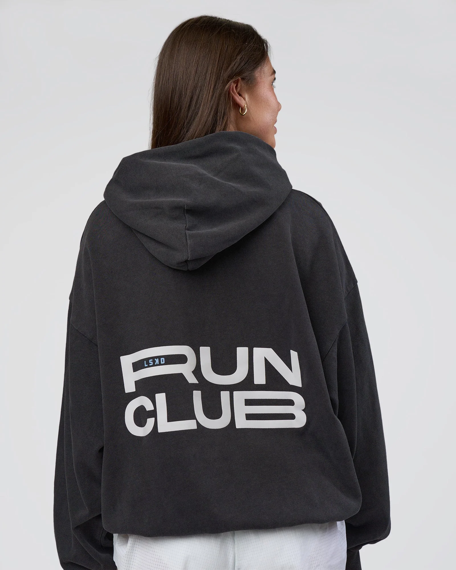 Runner’s Unisex Oversized Hoodie - Black Washed-White - Image 5