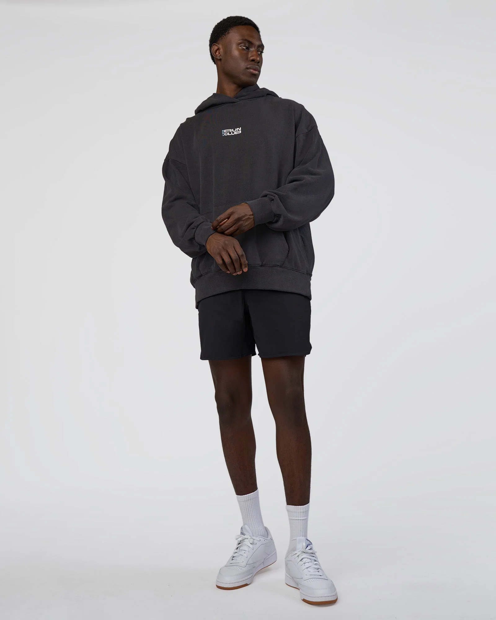 Runner’s Unisex Oversized Hoodie - Black Washed-White - Image 6
