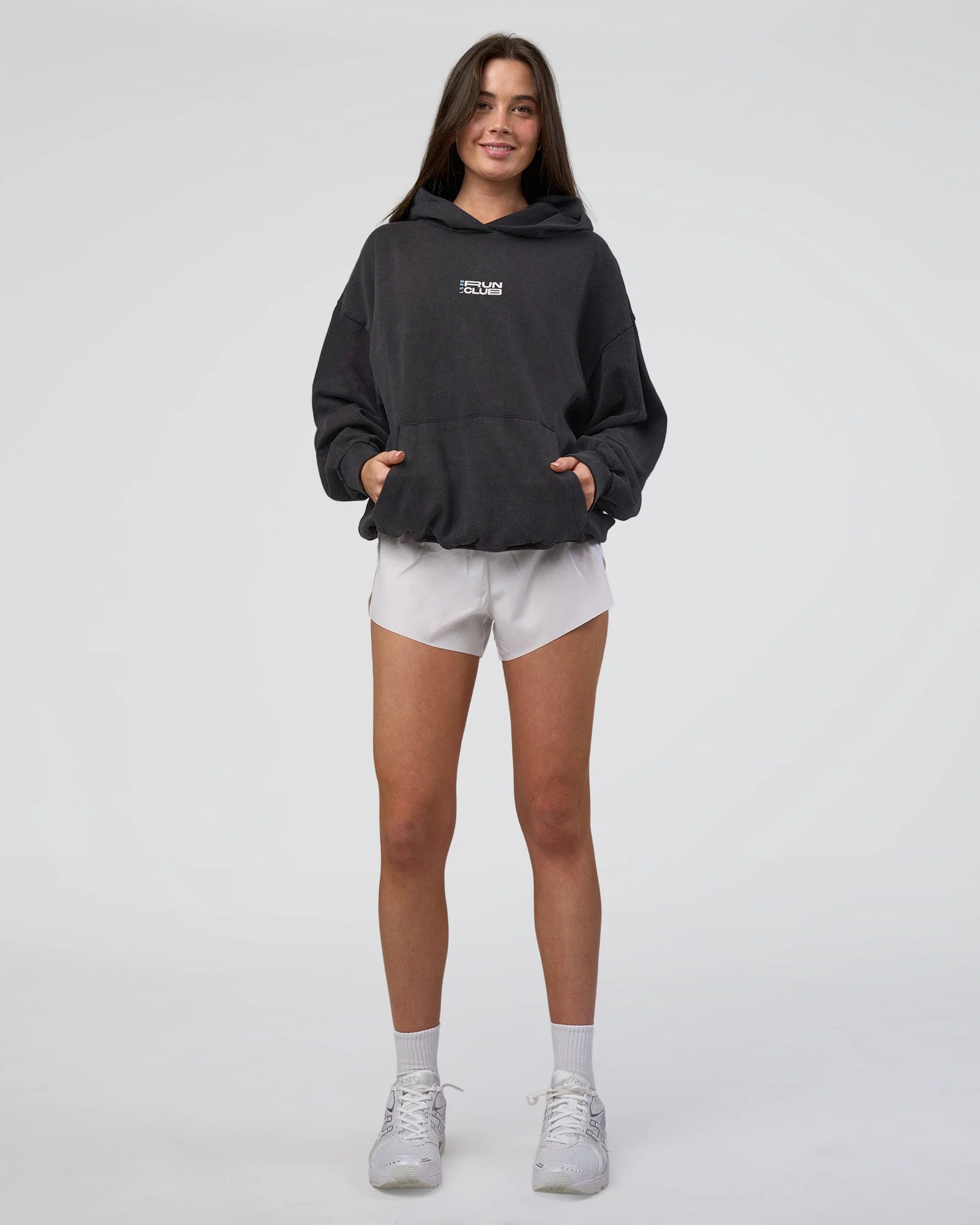 Runner’s Unisex Oversized Hoodie - Black Washed-White - Image 7