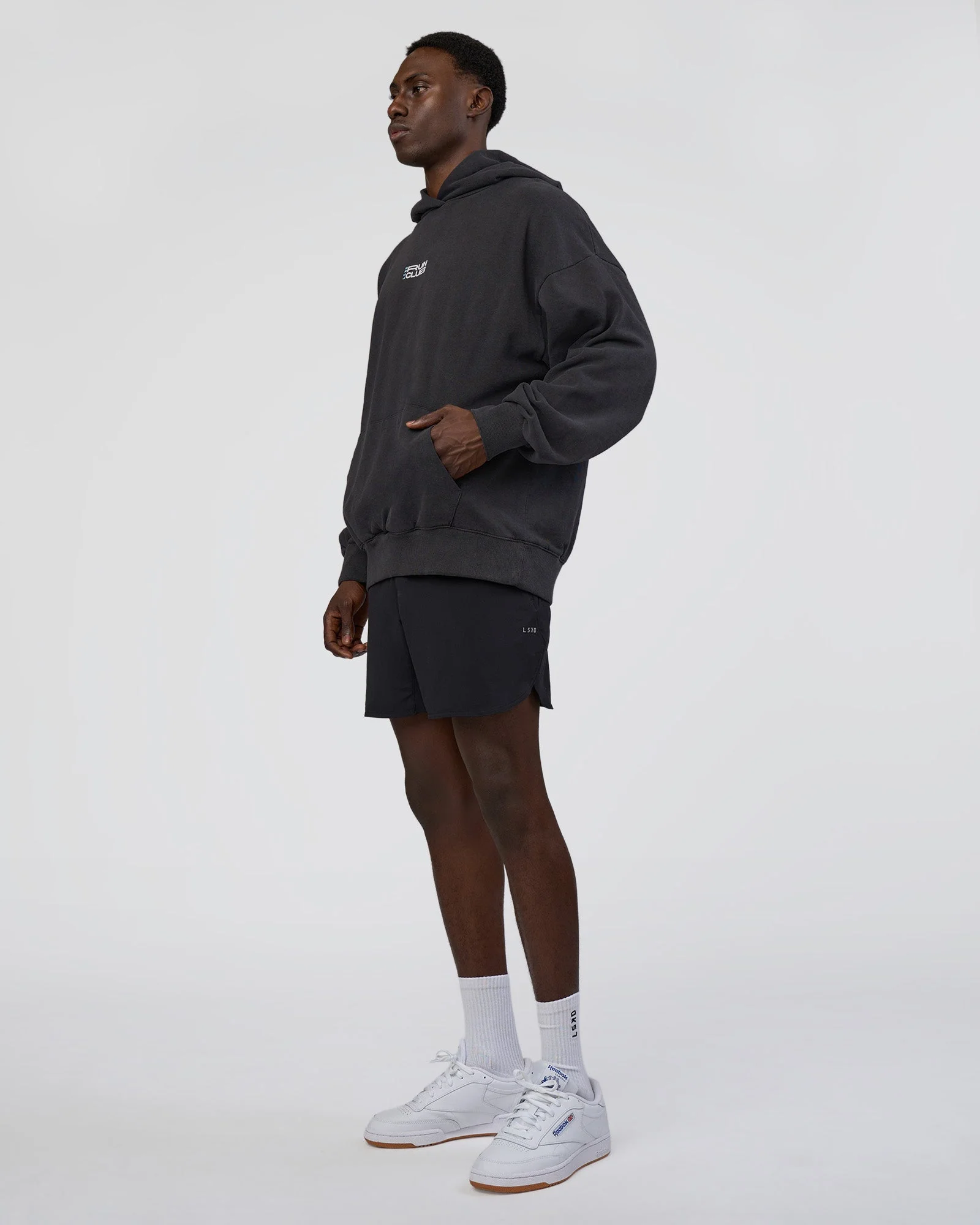 Runner’s Unisex Oversized Hoodie - Black Washed-White - Image 8