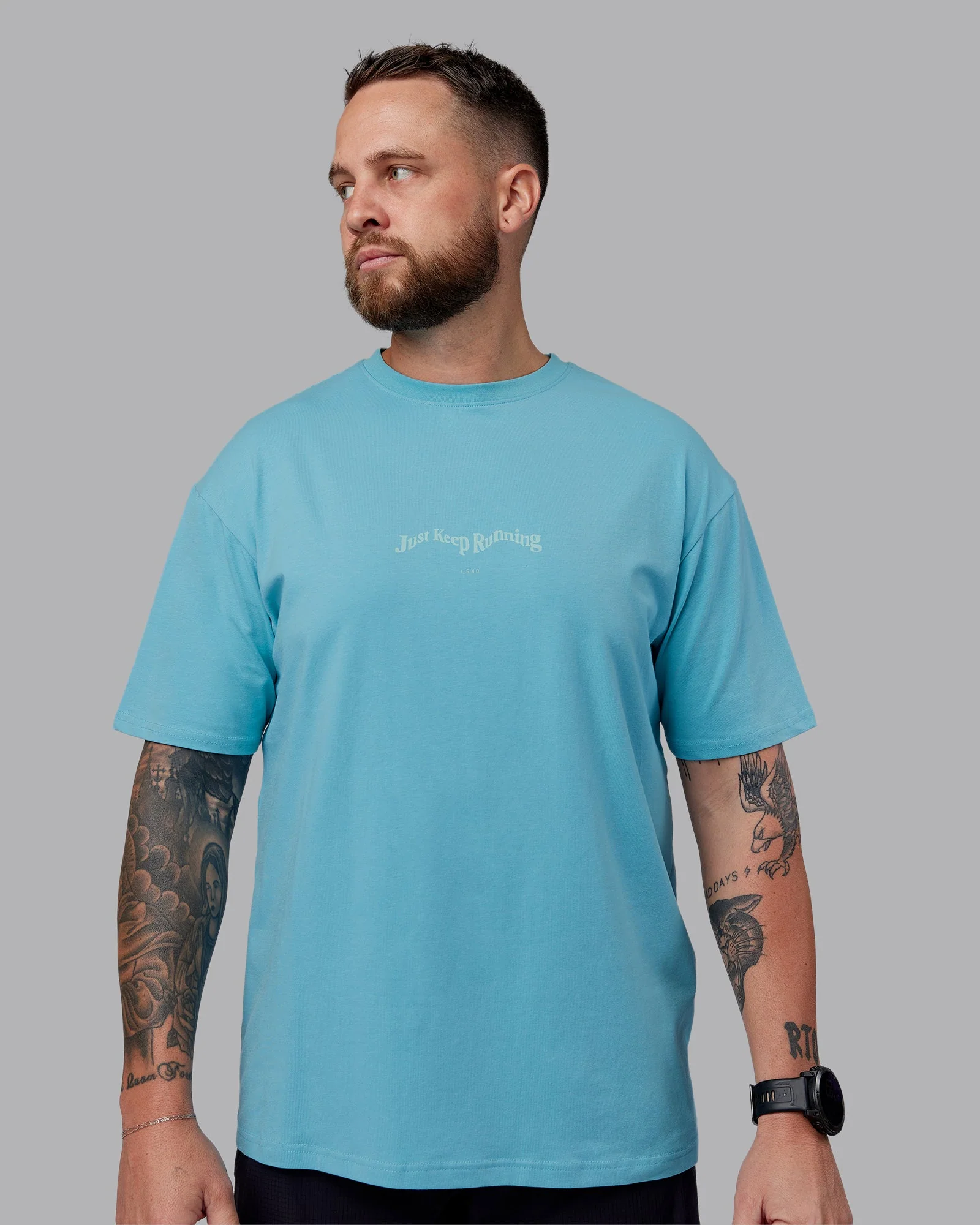 Just Run FLXCotton Oversized Tee - Retro Blue-Light Retro Blue - Image 3