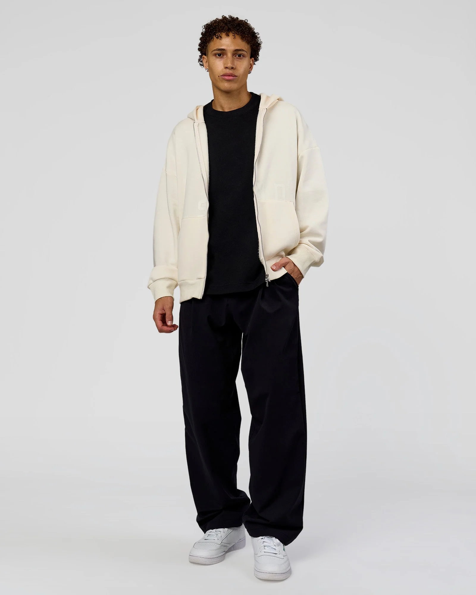 Shadow Mode Oversized Zip Through Hoodie - Off White - Image 6